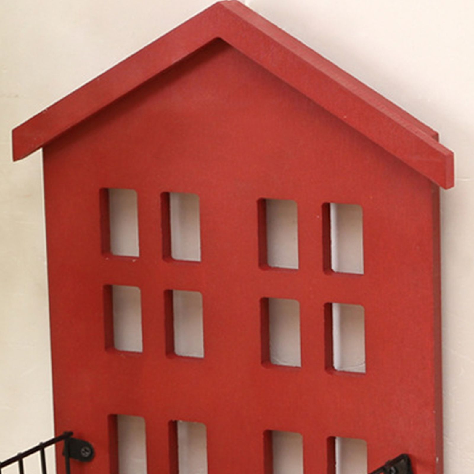 Wall Storage Shelves Hand Made Wood House Shape Wall Mounted Shelf for Bedroom Living Room Red - Image 5