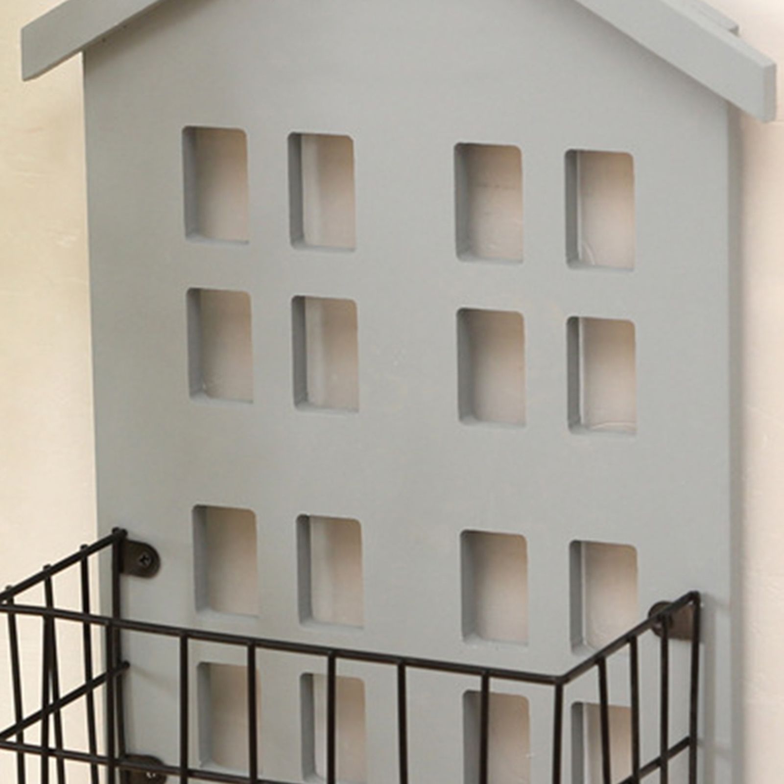 Wall Storage Shelves Hand Made Wood House Shape Wall Mounted Shelf for Bedroom Living Room Grey - Image 2