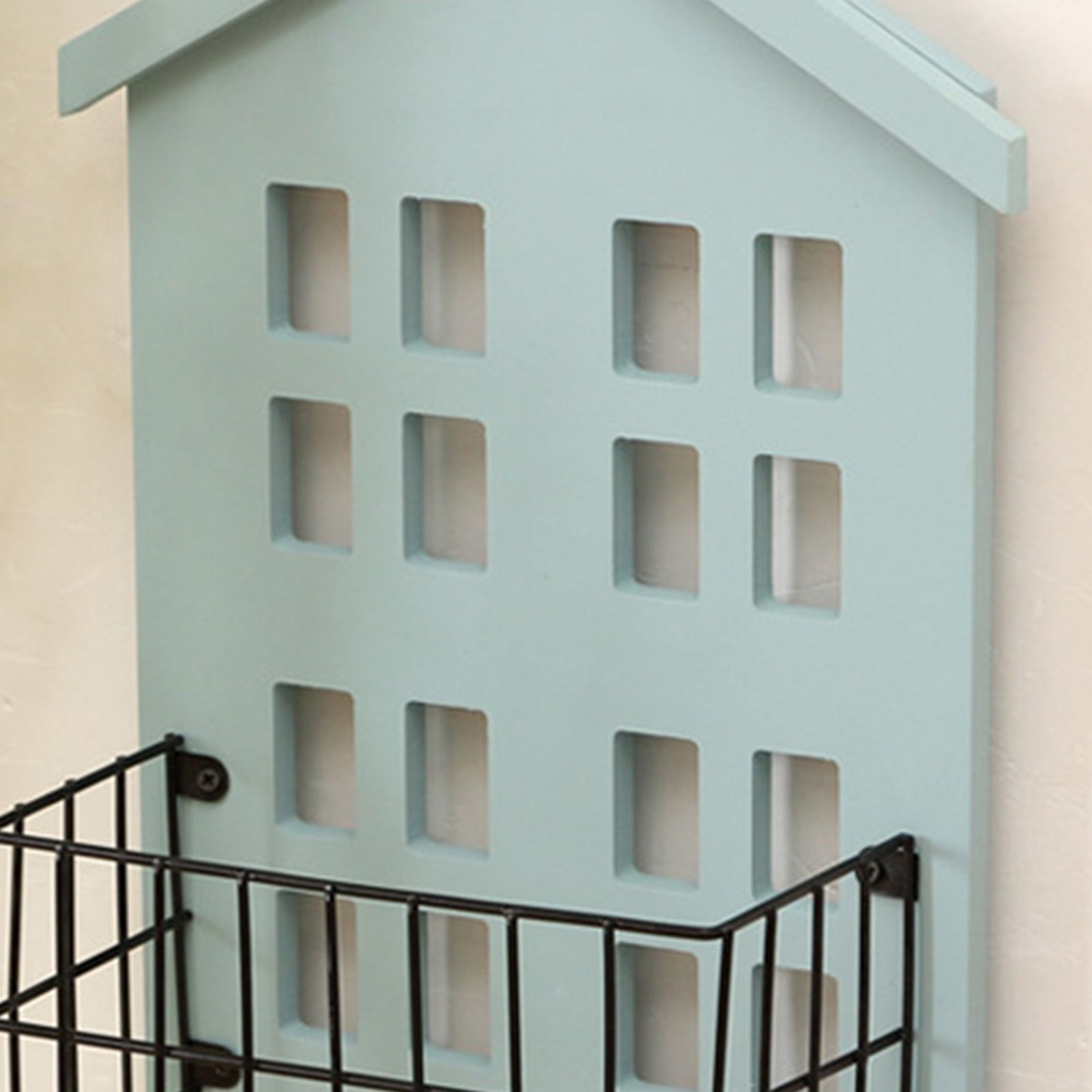 Wall Storage Shelves Hand Made Wood House Shape Wall Mounted Shelf for Bedroom Living Room Light Blue - Image 2