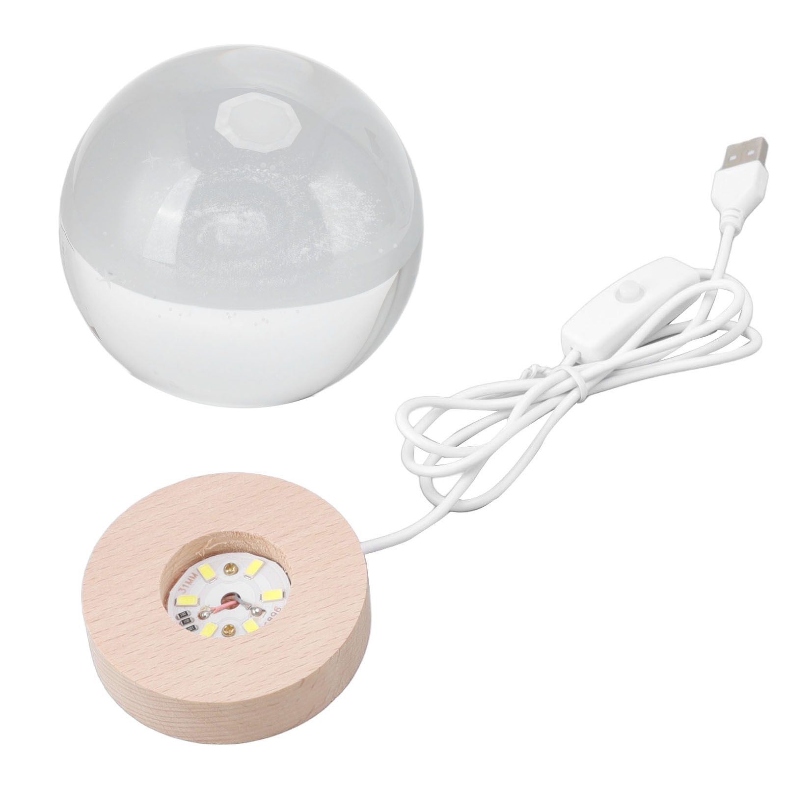 Crystal Ball Night Light Wired Button Switch Round 3D Decorative Crystal Ball with Base for Home Galactic System Warm Light - Image 1
