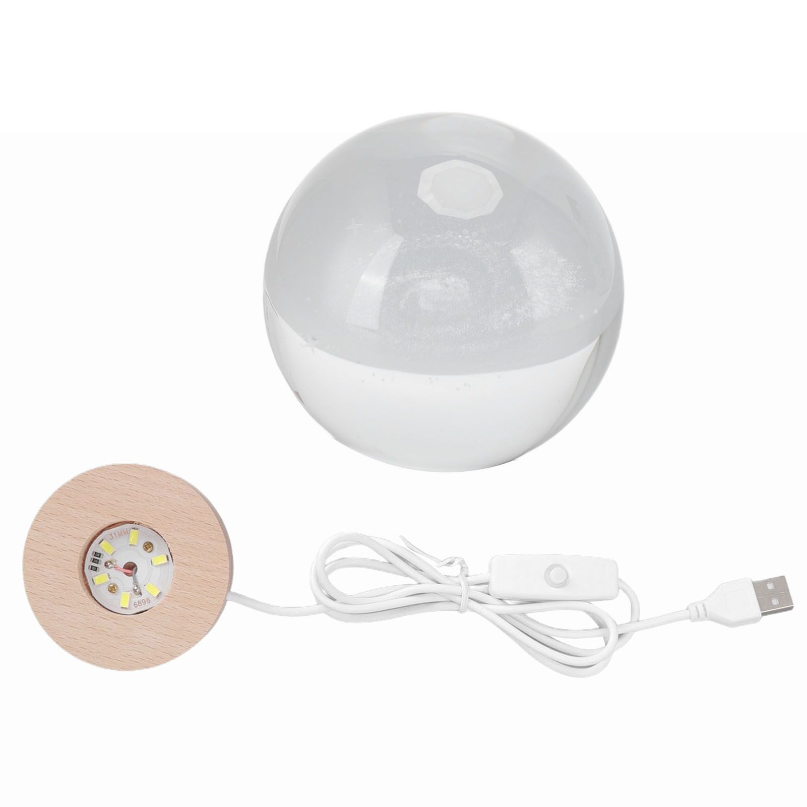 Crystal Ball Night Light Wired Button Switch Round 3D Decorative Crystal Ball with Base for Home Galactic System Warm Light - Image 8