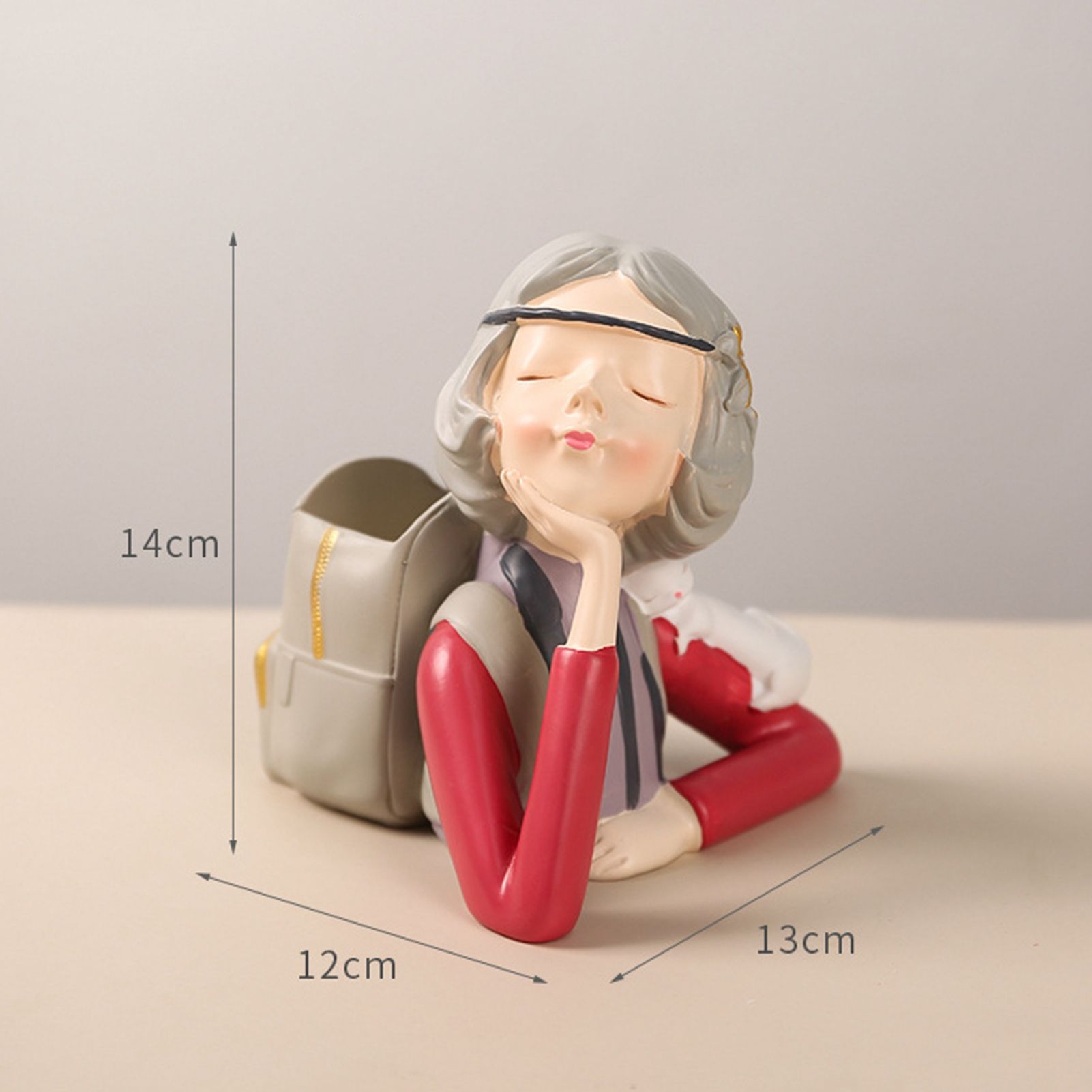 Brush Pot Pen Holder Container Cute Girl Styling Desktop Decoration Ornaments Resin Craftwork Bag Girl Red - Image 3