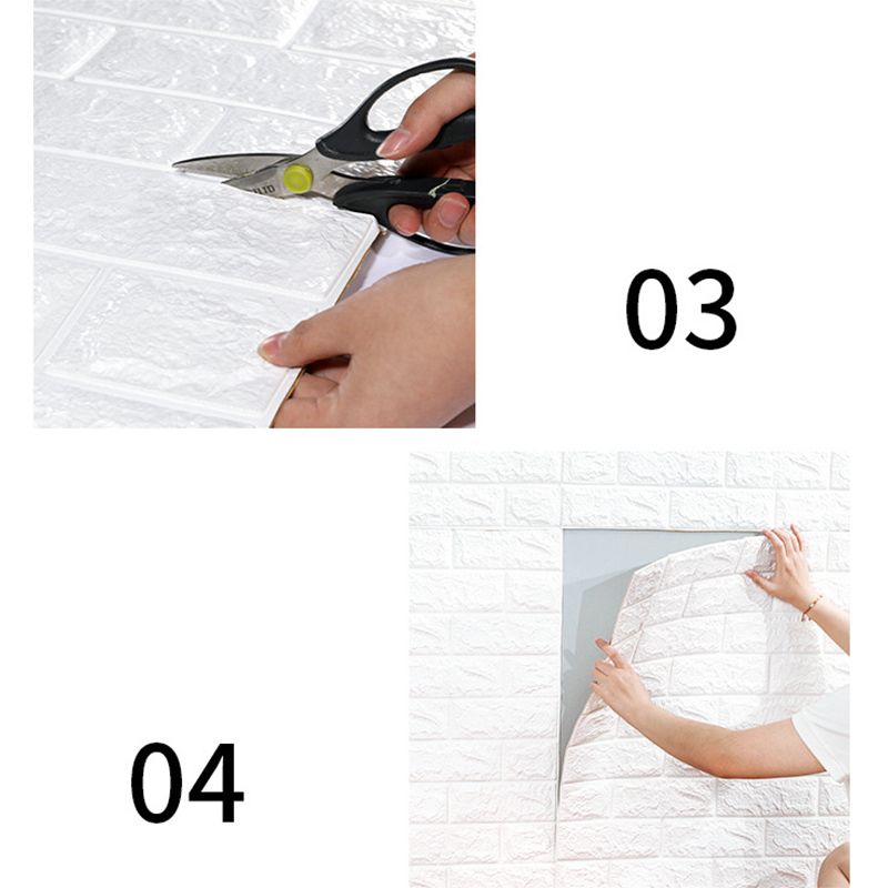 3D Brick Wall Stickers Self Adhesive Waterproof Prevent Collision DIY Faux Foam Brick Wall Panels for Bedroom Kitchen Standard 2.5mm/0.1in White - Image 3