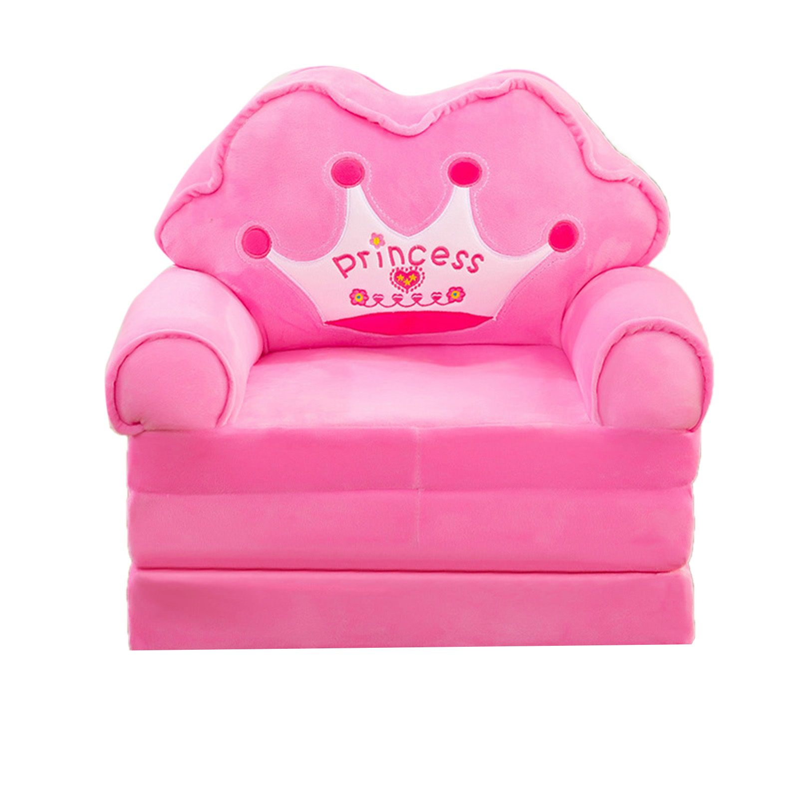 Foldable Kids Sofa Plush Soft Cute Cartoon Children Couch Bed with Armrests for Boys Girls Bedroom Pink Crown 3 Layers - Image 1