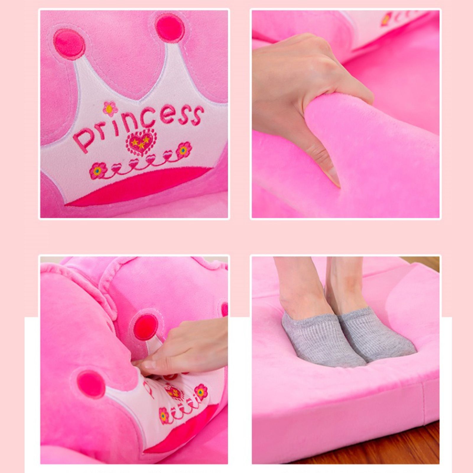 Foldable Kids Sofa Plush Soft Cute Cartoon Children Couch Bed with Armrests for Boys Girls Bedroom Pink Crown 3 Layers - Image 5