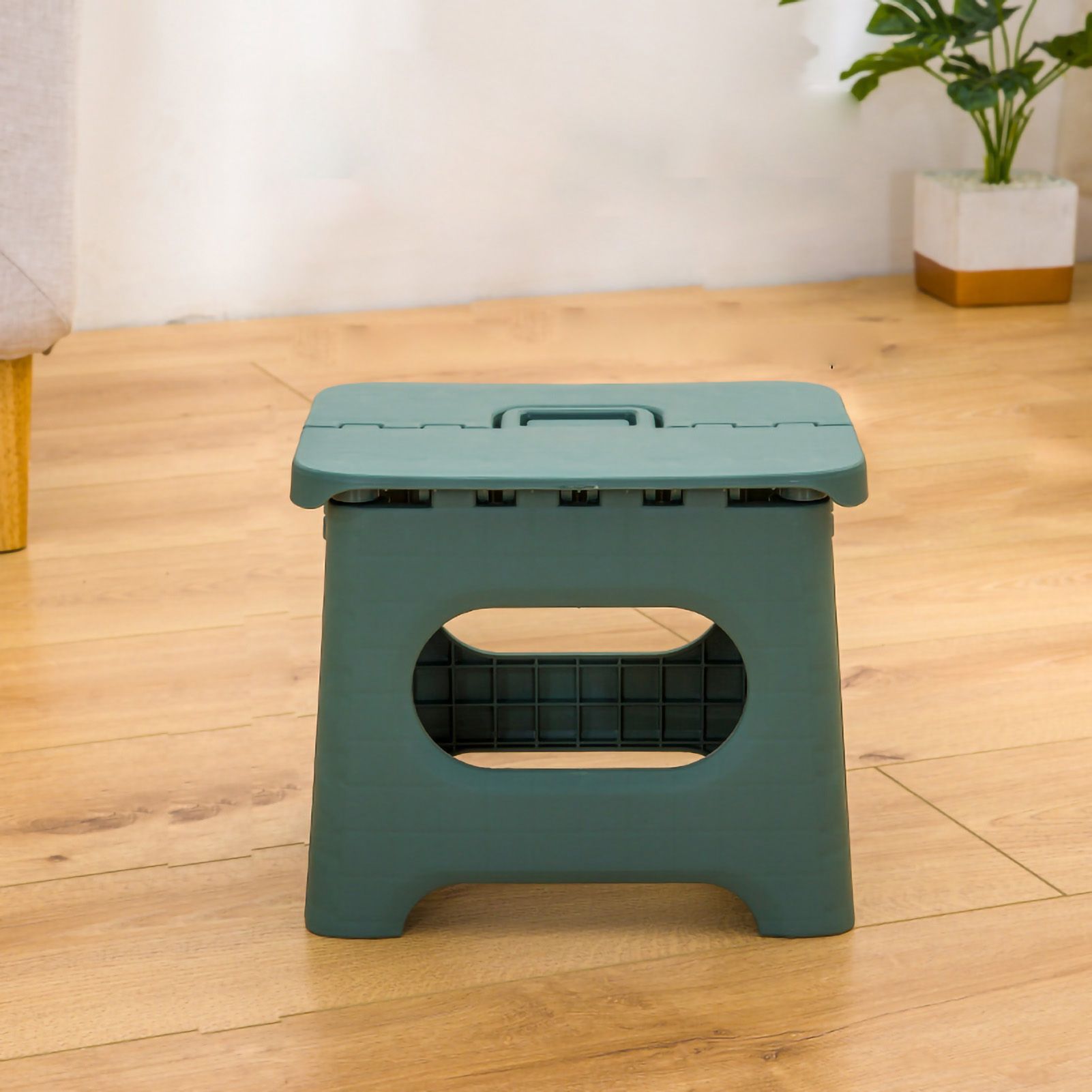 Folding Step Stool Portable Strong Space Saving Plastic Footstool for Adults and Kids Light Green - Image 1