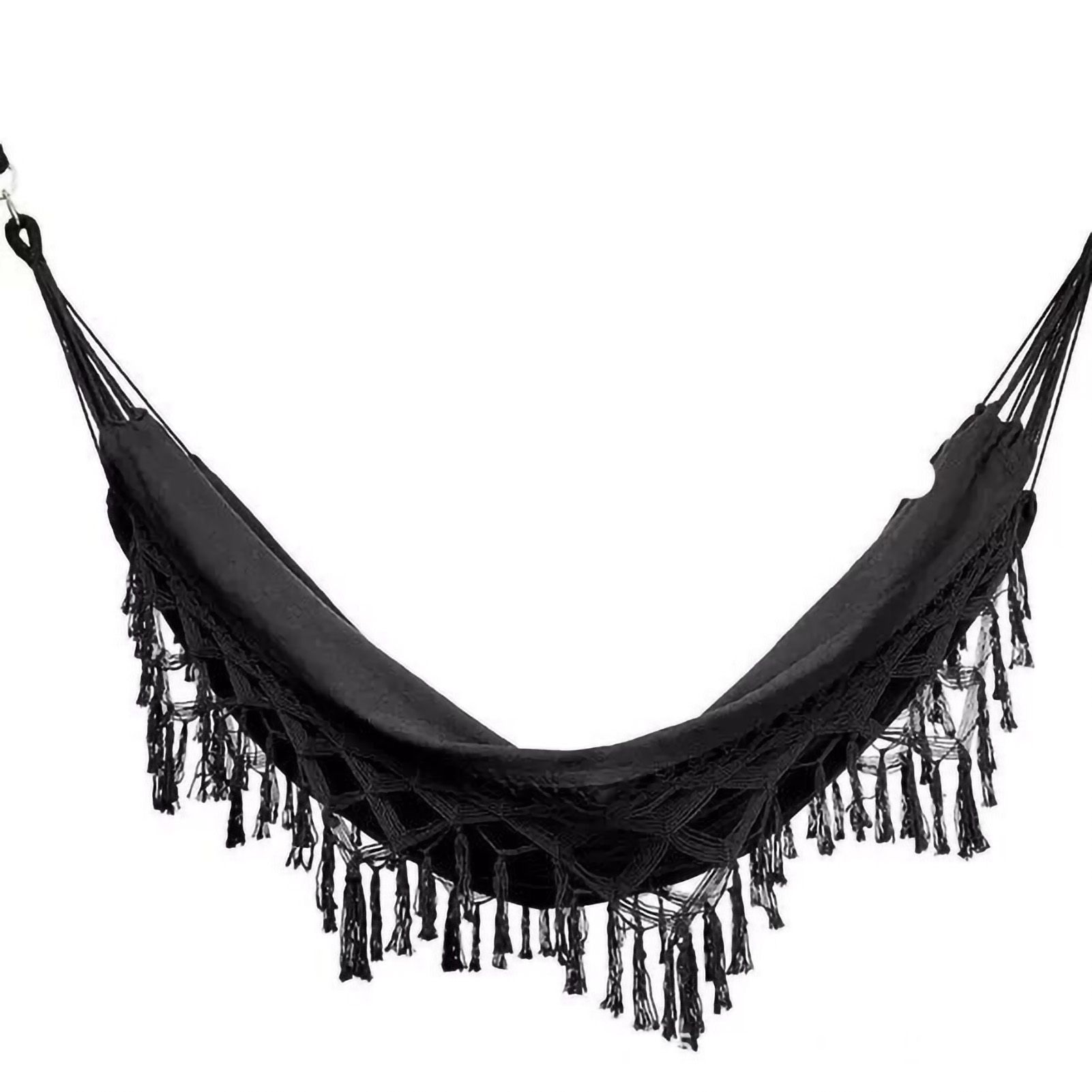 Double Hammock Wearable Portable Rustic Tassel Adult Hammock with 2 Tie Ropes Storage Bag for Camping Indoor Outdoor Black - Image 3