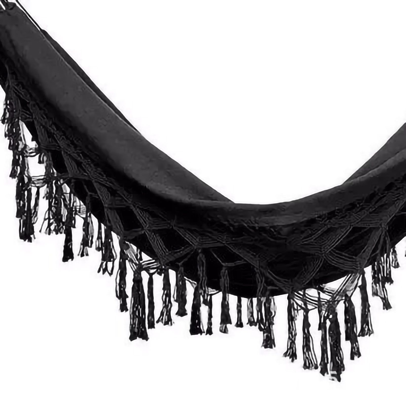 Double Hammock Wearable Portable Rustic Tassel Adult Hammock with 2 Tie Ropes Storage Bag for Camping Indoor Outdoor Black - Image 4