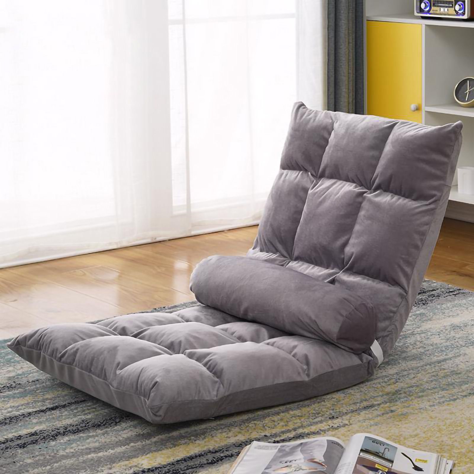 Tatami Sofa Folding Back Sofa Chair Single Bedroom Floor Balcony Small Sofa Chair Cushion Grey - Image 1