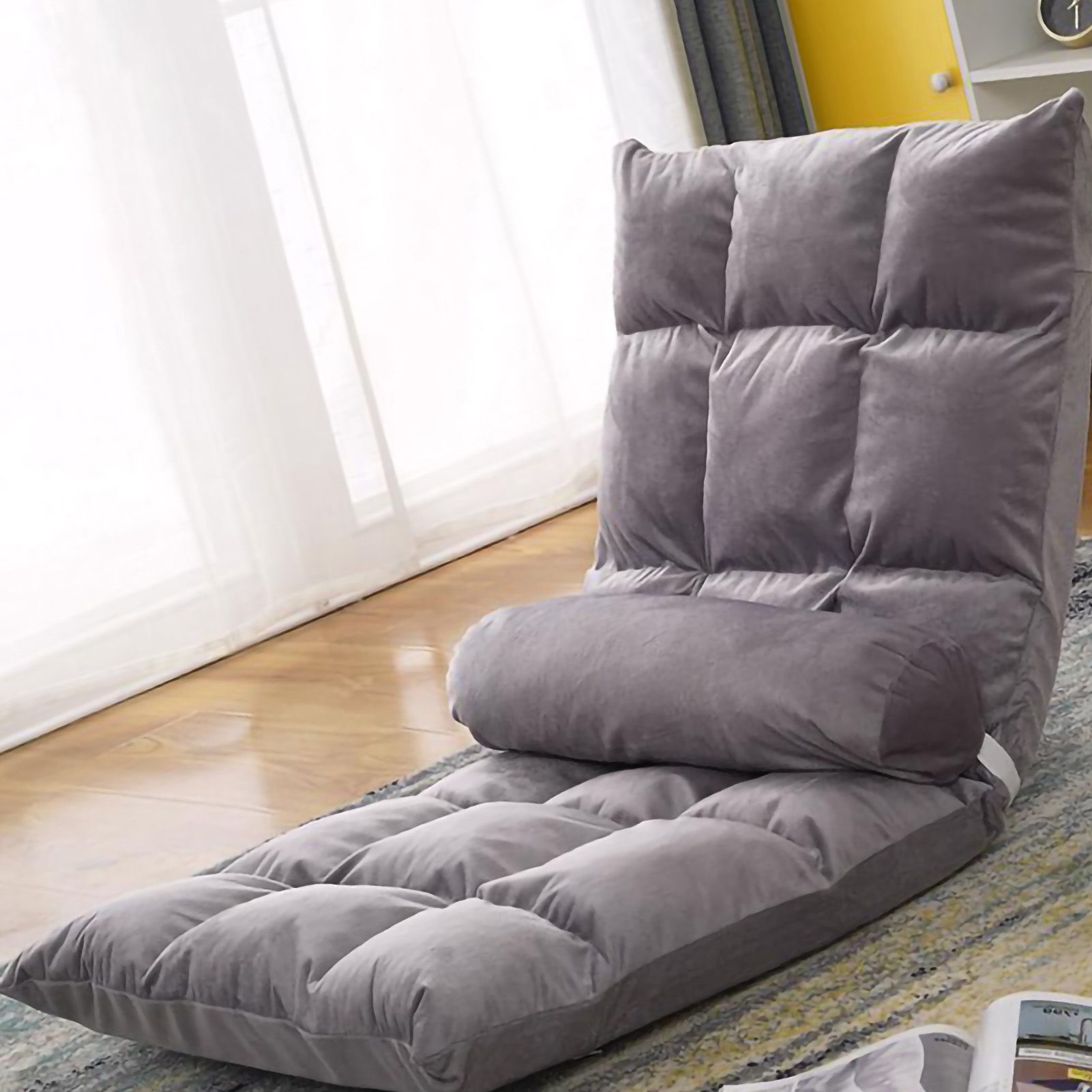 Tatami Sofa Folding Back Sofa Chair Single Bedroom Floor Balcony Small Sofa Chair Cushion Grey - Image 2