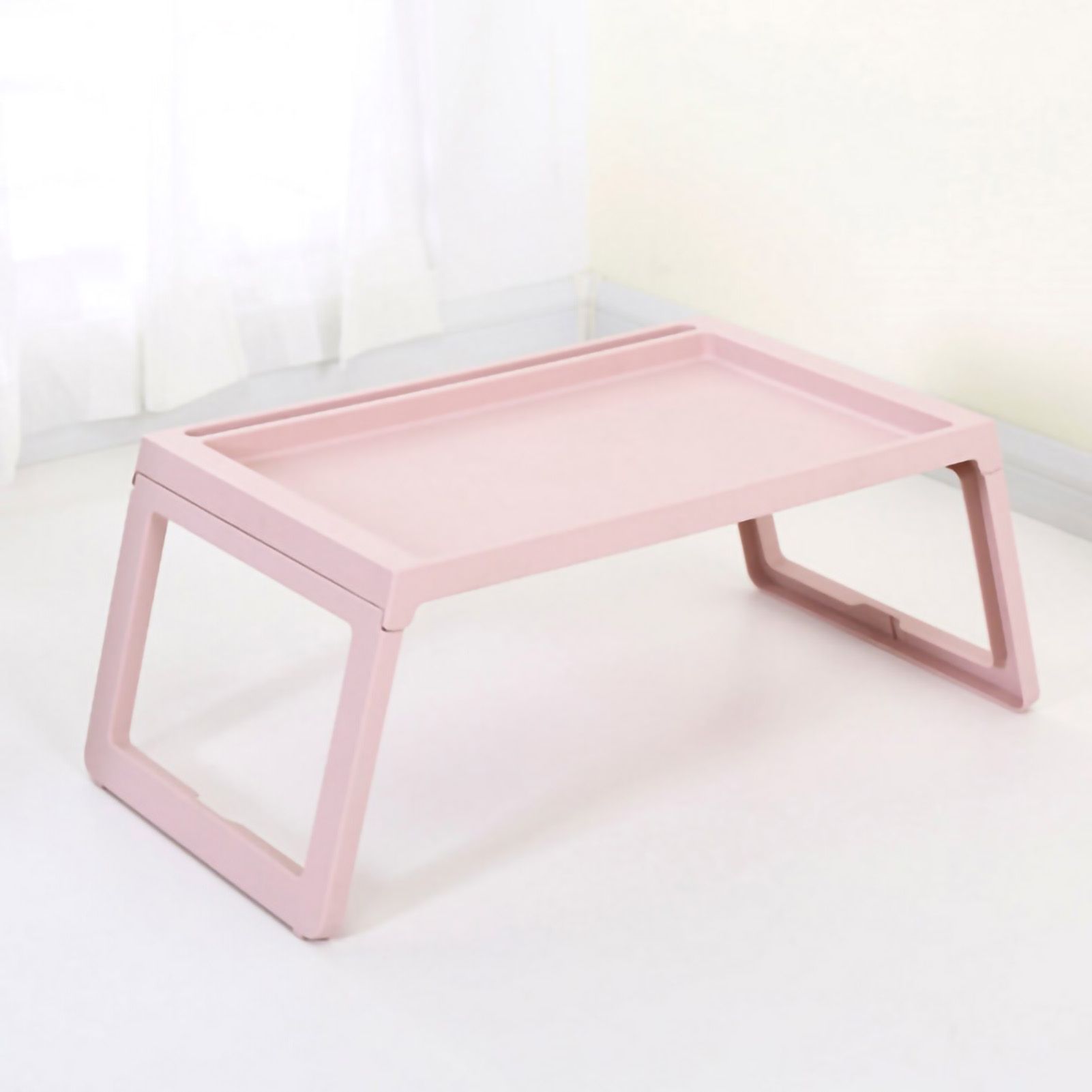 Laptop Bed Desk PP Folding Simple Downward Grooved Design Lap Desk Bed Table with Charging Hole for Bedroom Dorm Pink 68x35.8x27.5cm - Image 1