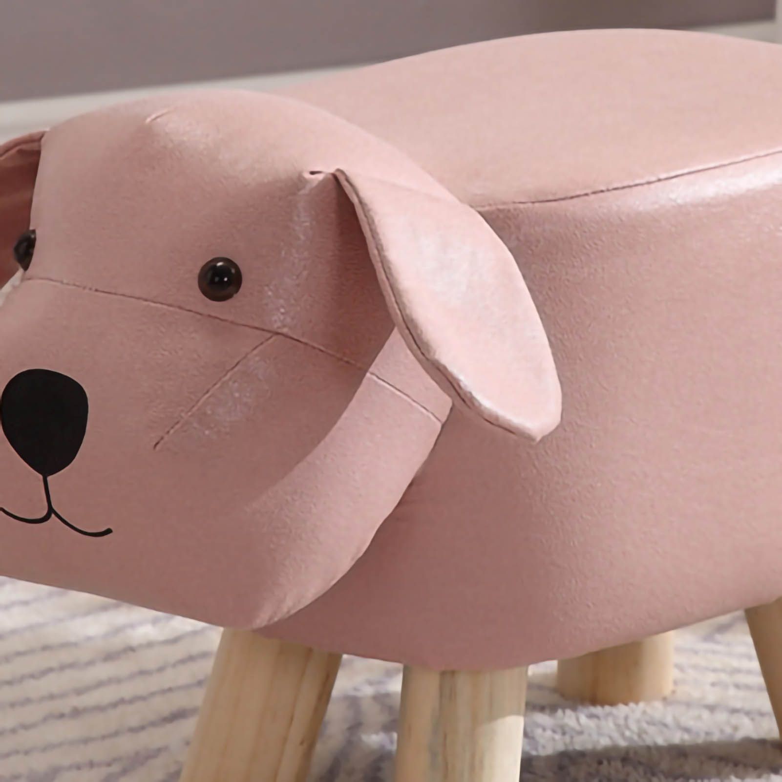 Children Wooden Low Stools Cute Cartoon Children Stool Small Dog Shape Stool for Home Kindergarten Pink - Image 3