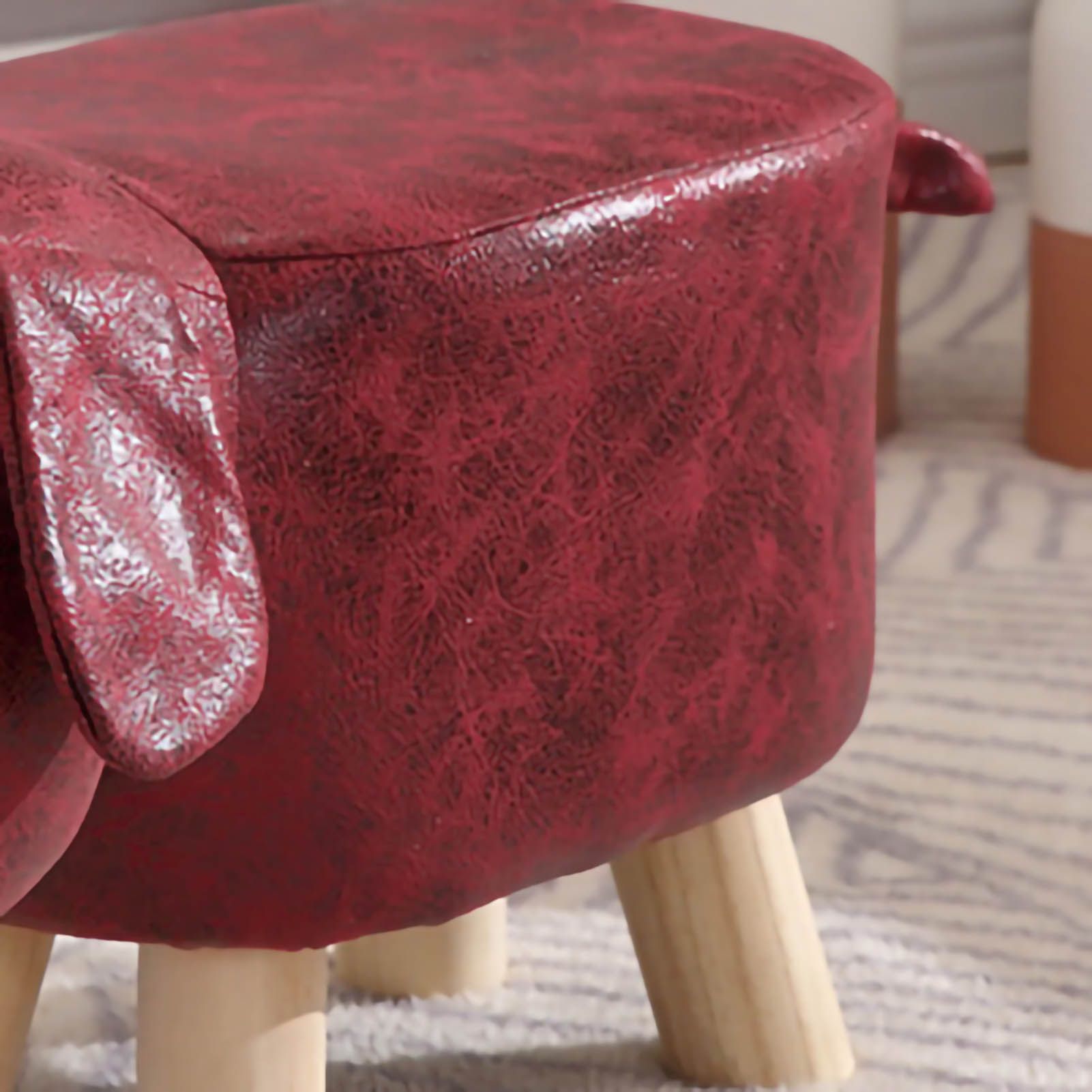 Children Wooden Low Stools Cute Cartoon Children Stool Small Dog Shape Stool for Home Kindergarten Red - Image 3