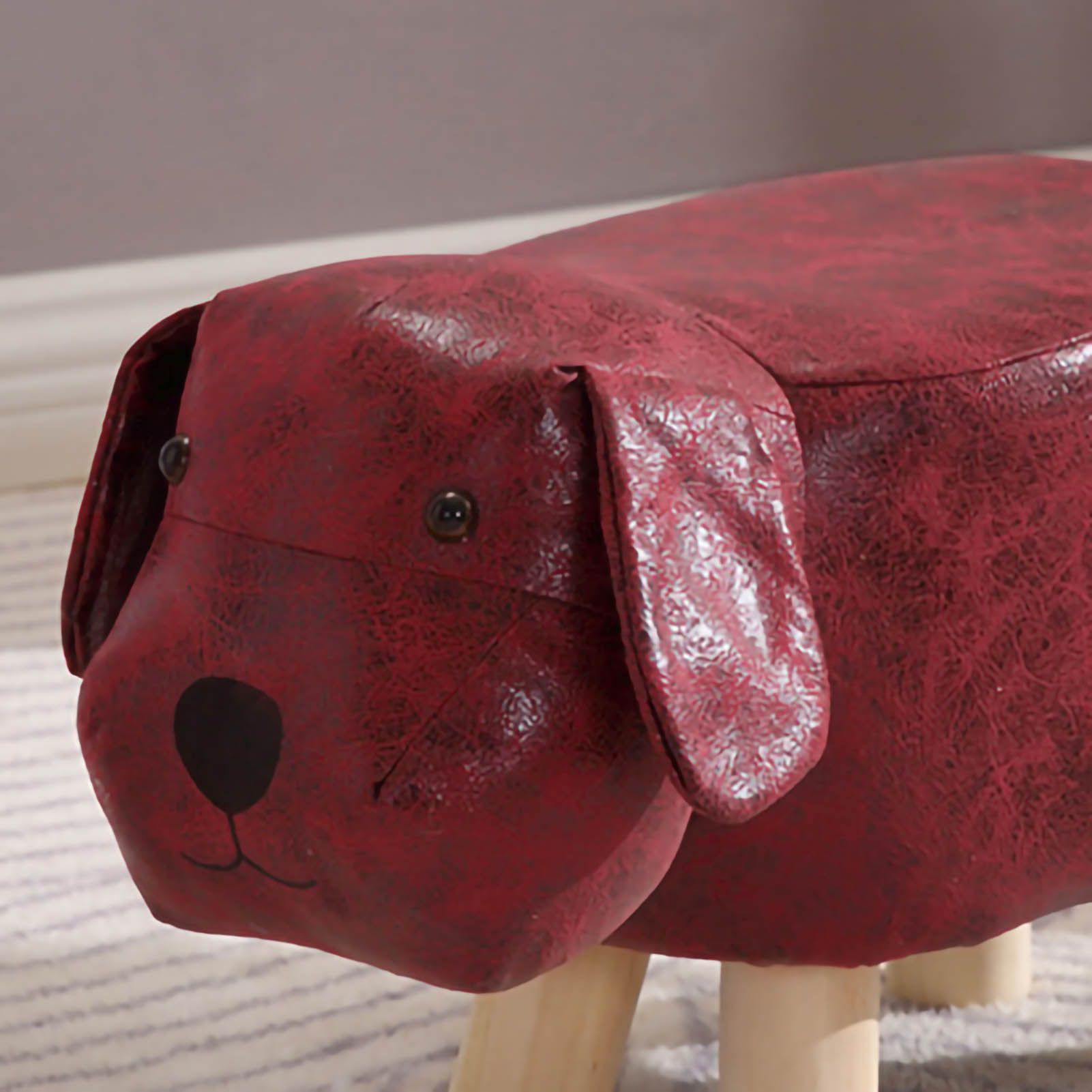 Children Wooden Low Stools Cute Cartoon Children Stool Small Dog Shape Stool for Home Kindergarten Red - Image 5