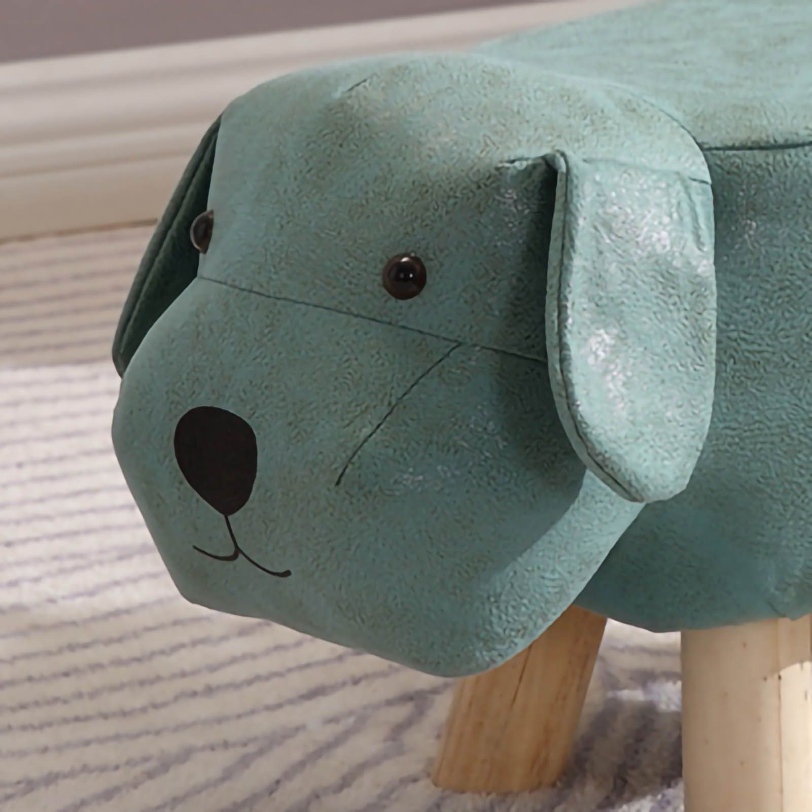 Children Wooden Low Stools Cute Cartoon Children Stool Small Dog Shape Stool for Home Kindergarten Light Green - Image 2