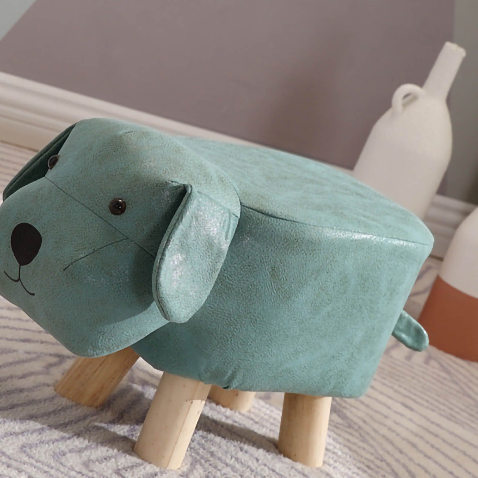 Children Wooden Low Stools Cute Cartoon Children Stool Small Dog Shape Stool for Home Kindergarten Light Green - Image 3