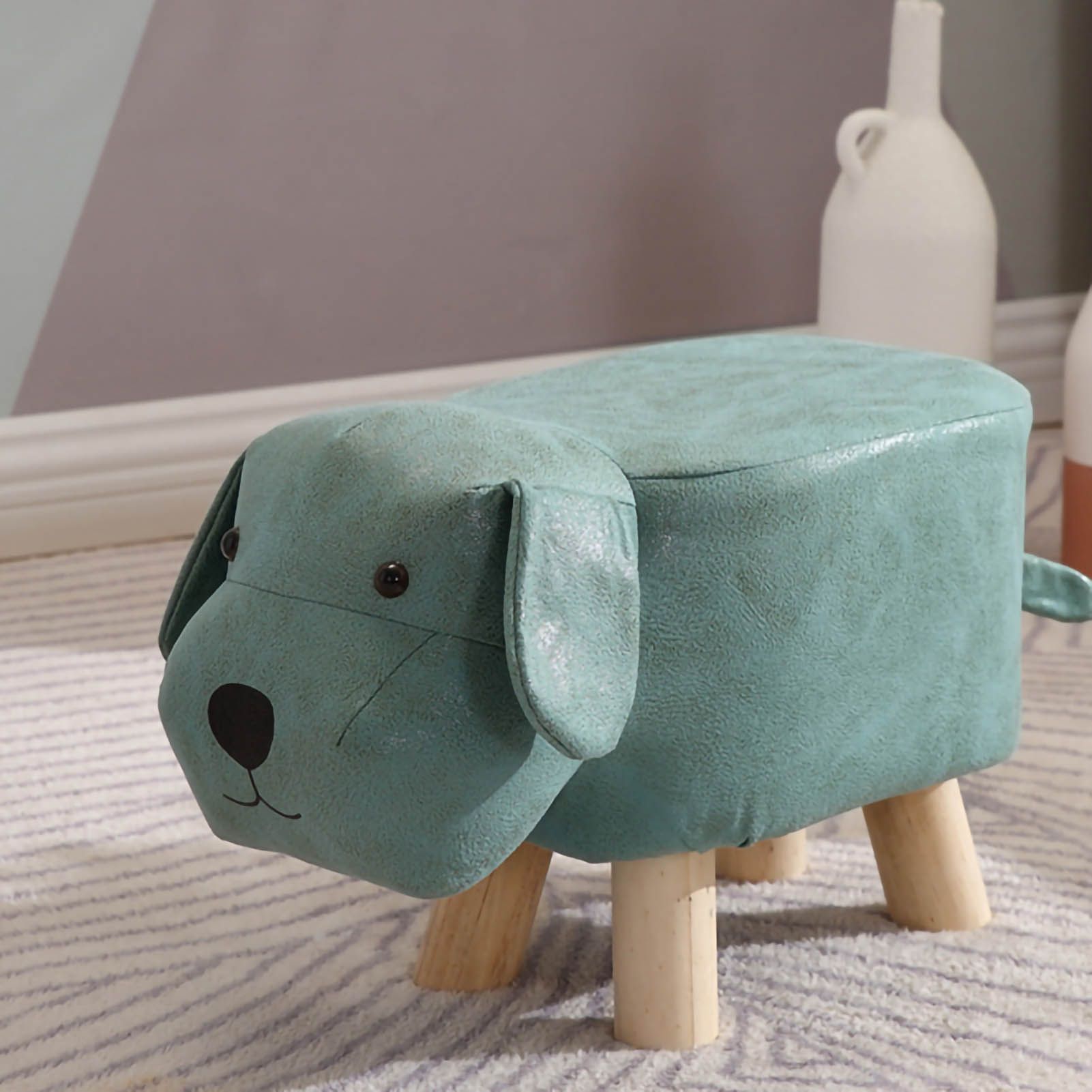 Children Wooden Low Stools Cute Cartoon Children Stool Small Dog Shape Stool for Home Kindergarten Light Green - Image 4