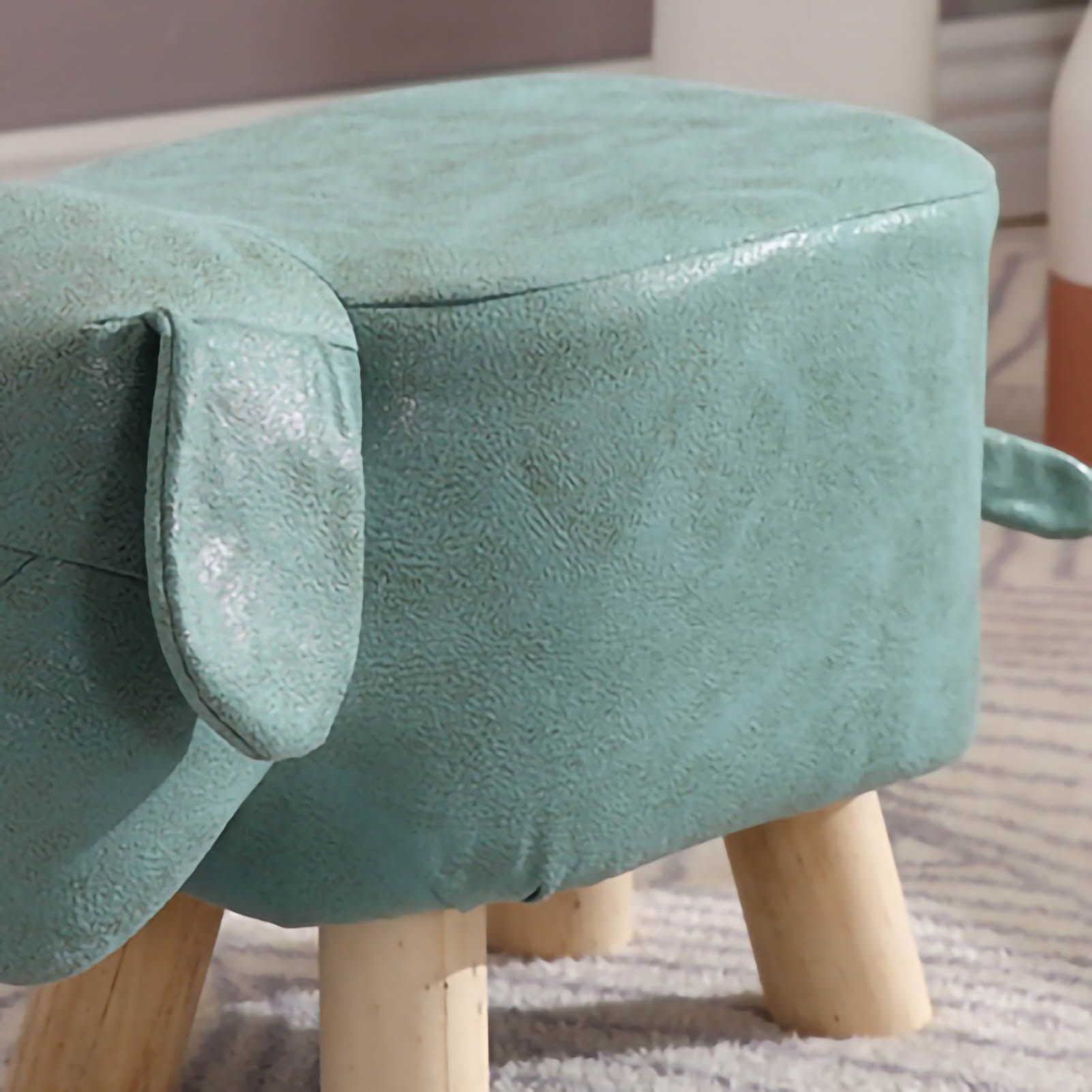 Children Wooden Low Stools Cute Cartoon Children Stool Small Dog Shape Stool for Home Kindergarten Light Green - Image 5