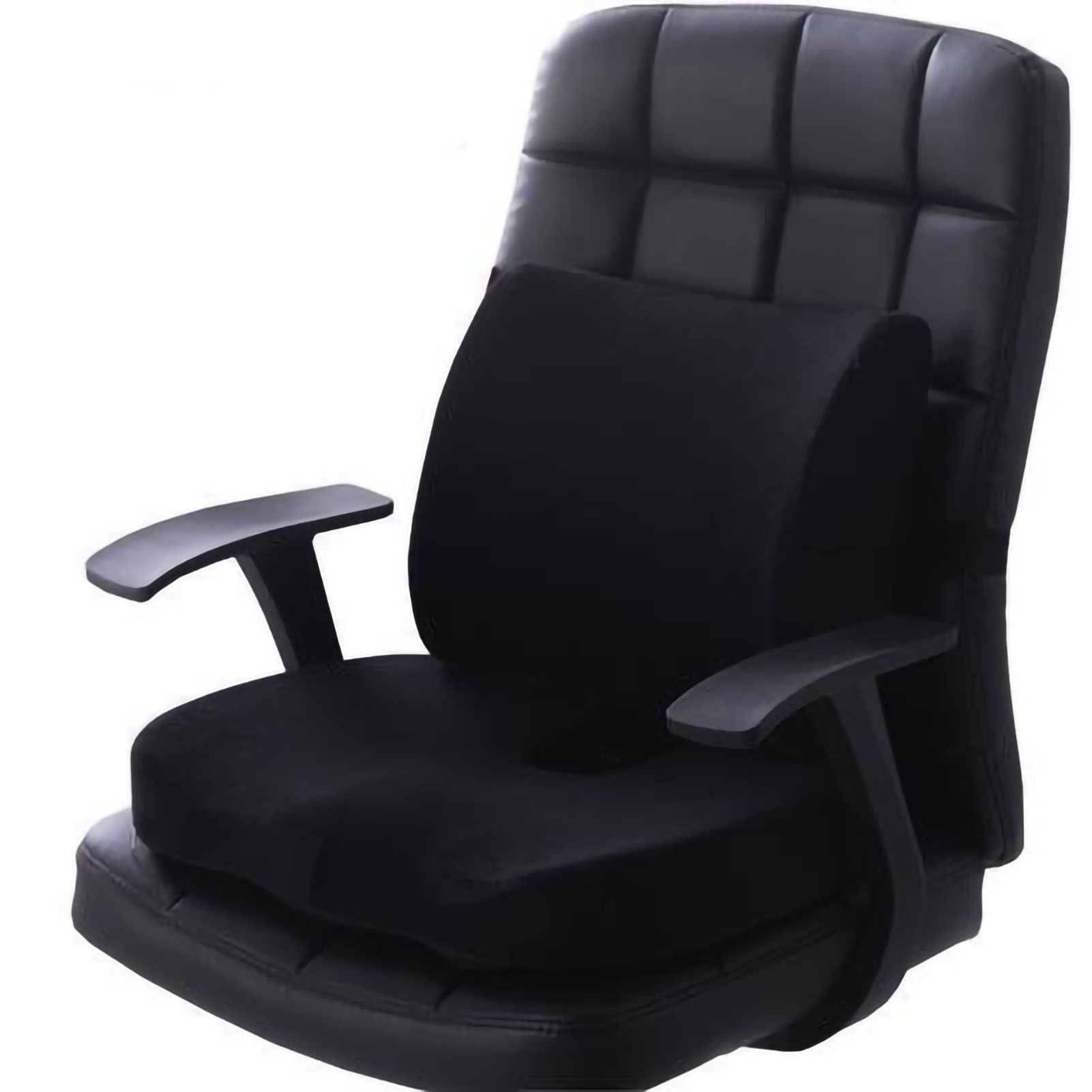 Seat Cushion Lumbar Support Set Polyester Comfortable Chair Cushion for Office Home Flannelette Set Black Cushion and Back Cushion Combination Set - Image 1