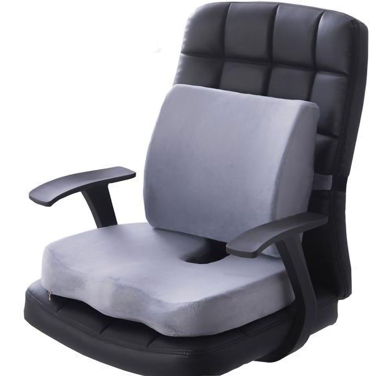 Seat Cushion Lumbar Support Set Polyester Comfortable Chair Cushion for Office Home Flannelette Set Grey Cushion and Back Cushion Combination Set - Image 1