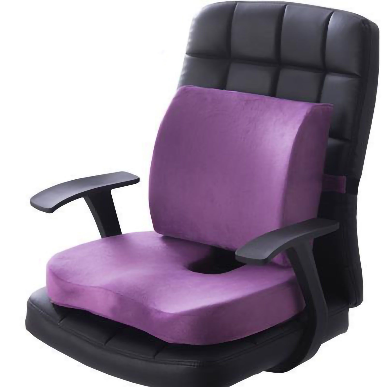 Seat Cushion Lumbar Support Set Polyester Comfortable Chair Cushion for Office Home Flannelette Set Purple Cushion and Back Cushion Combination Set - Image 1