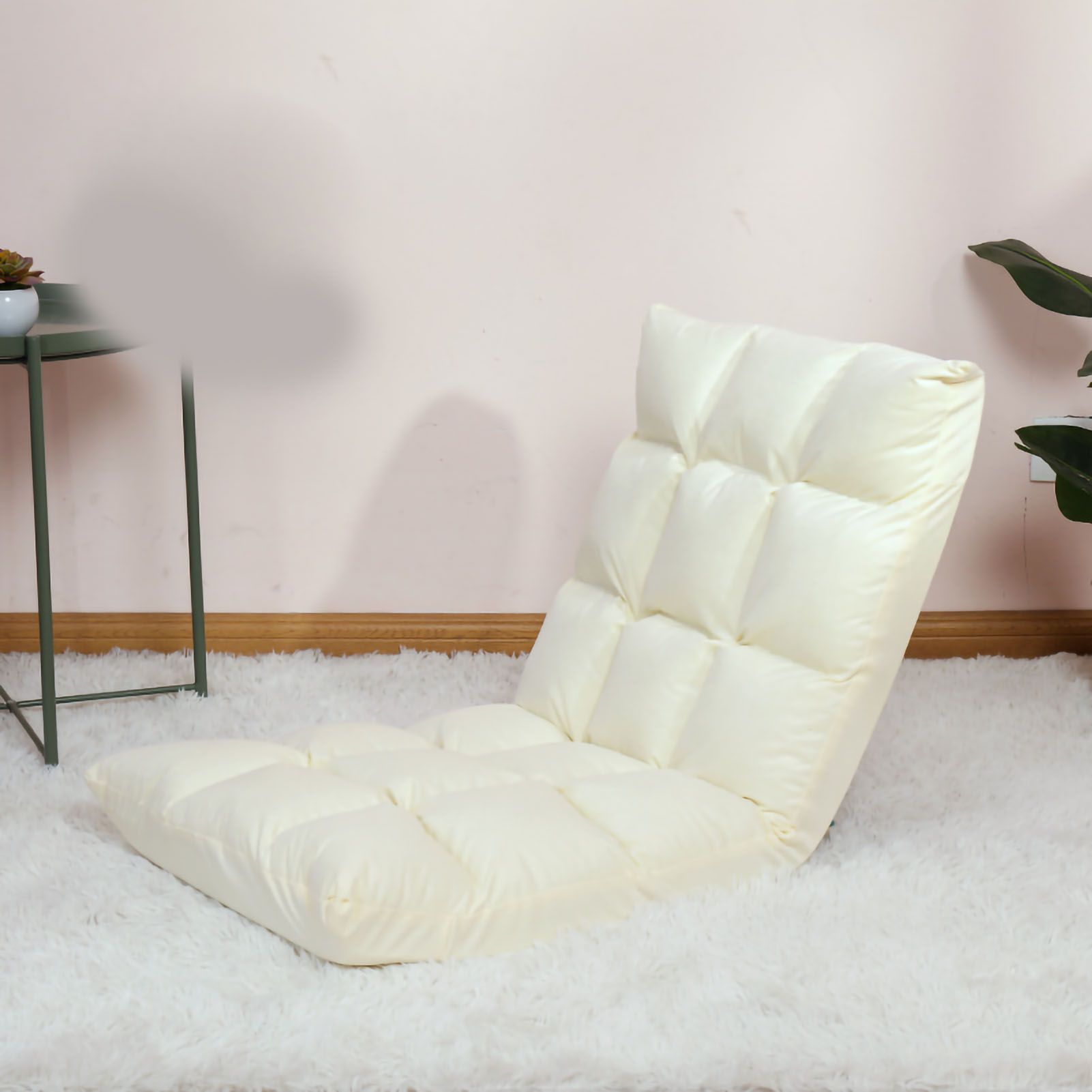 Floor Seat Sofa Chair Foldable Adjustable Floor Chair Sofa Bed Beanbag for Gaming Sleeping Relaxing Reading Milk White - Image 1