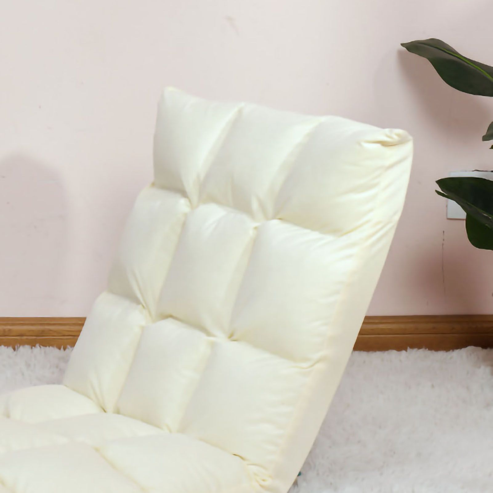 Floor Seat Sofa Chair Foldable Adjustable Floor Chair Sofa Bed Beanbag for Gaming Sleeping Relaxing Reading Milk White - Image 4