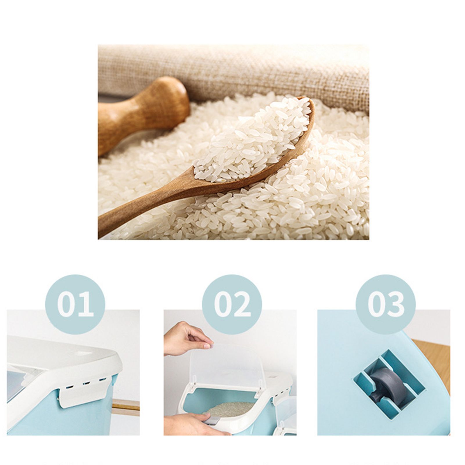 Grain Storage Box Waterproof Clamshell Multipurpose Plastic Rice Storage Containers for Kitchen Blue S 26x34x21cm/10.2x13.4x8.3in - Image 3