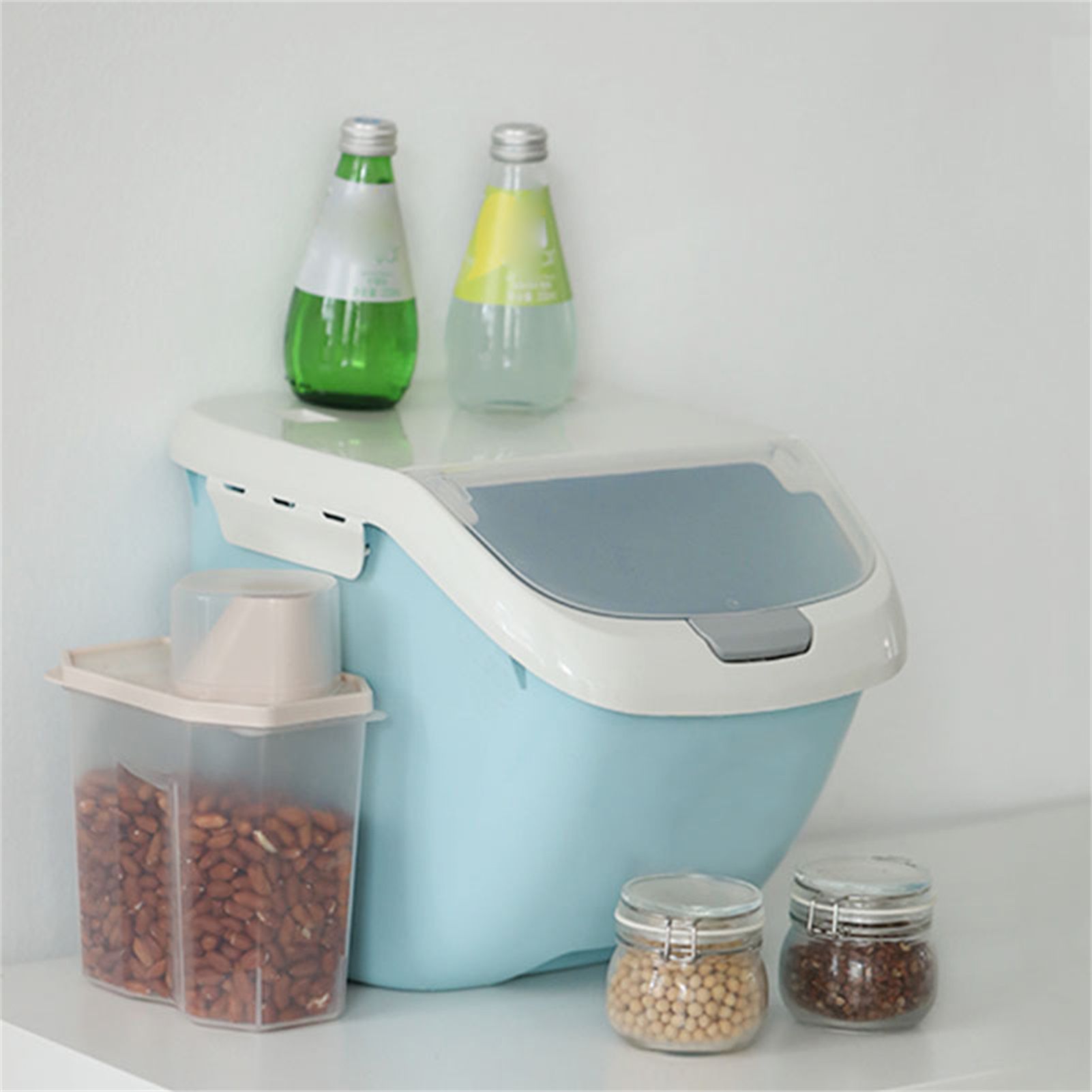 Grain Storage Box Waterproof Clamshell Multipurpose Plastic Rice Storage Containers for Kitchen Blue S 26x34x21cm/10.2x13.4x8.3in - Image 4