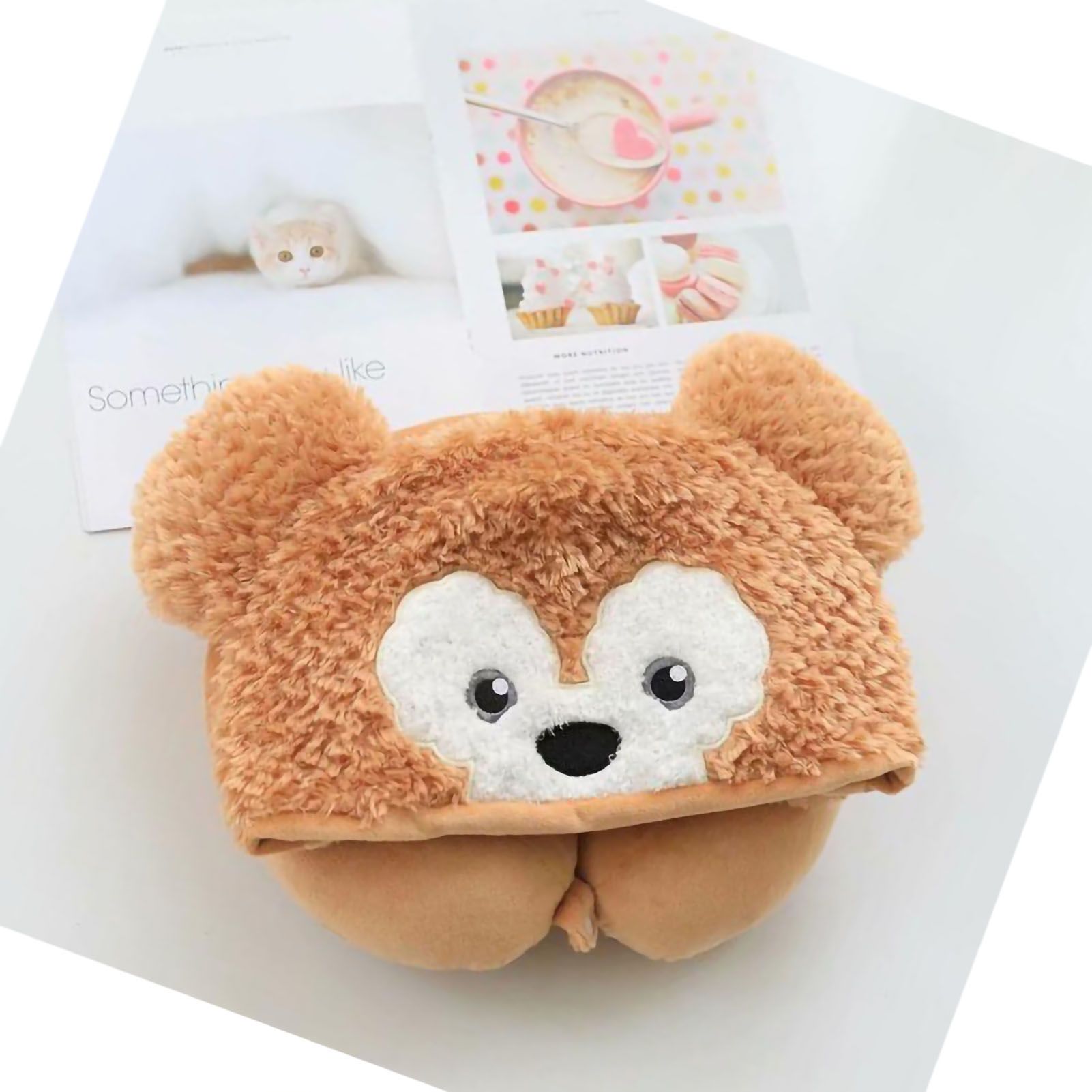 Hooded U Shaped Pillow Cute Cartoon Travel PP Cotton U Shaped Neck Pillow for Airplane Seat Yellow Bear - Image 2