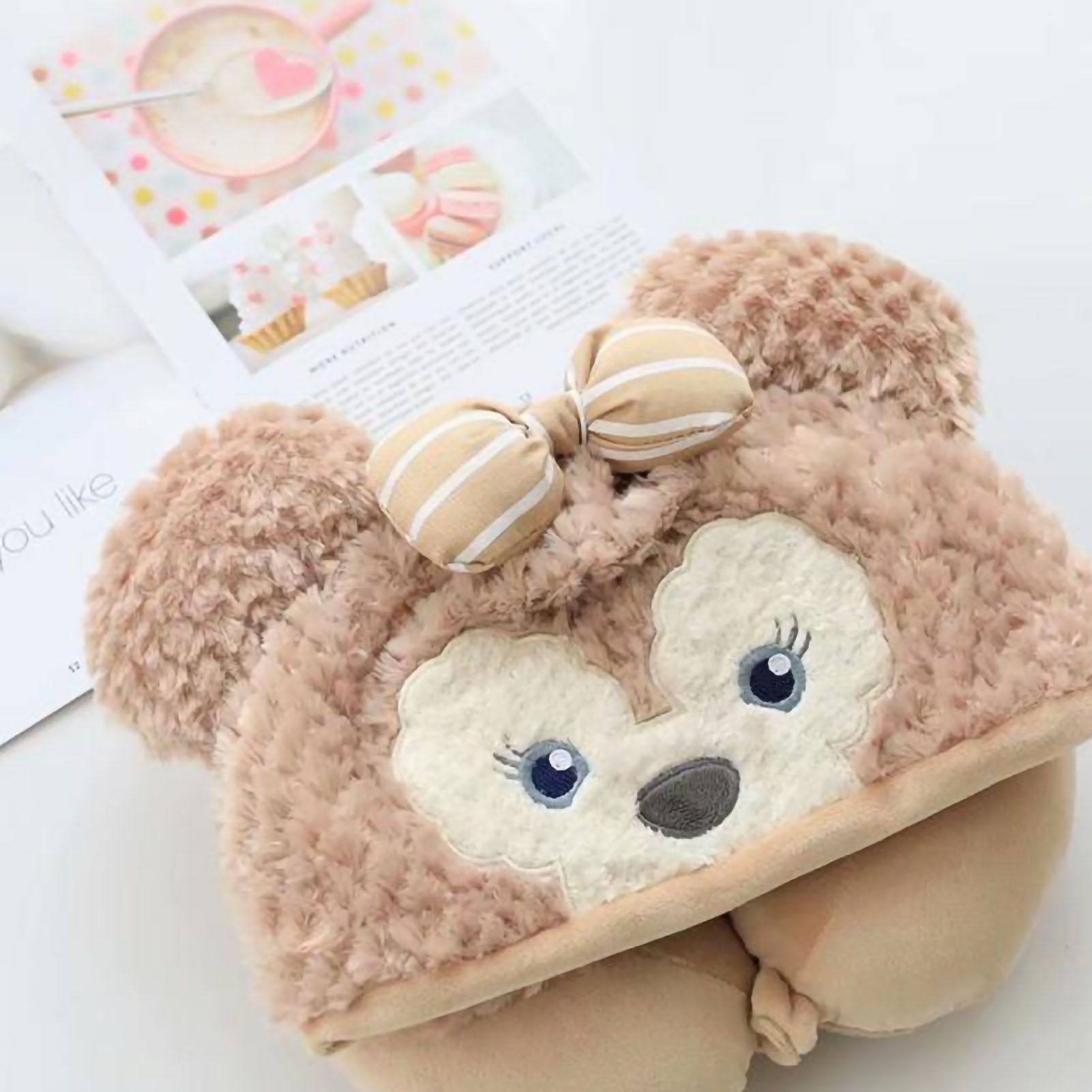 Hooded U Shaped Pillow Cute Cartoon Travel PP Cotton U Shaped Neck Pillow for Airplane Seat Khaki Bear - Image 4