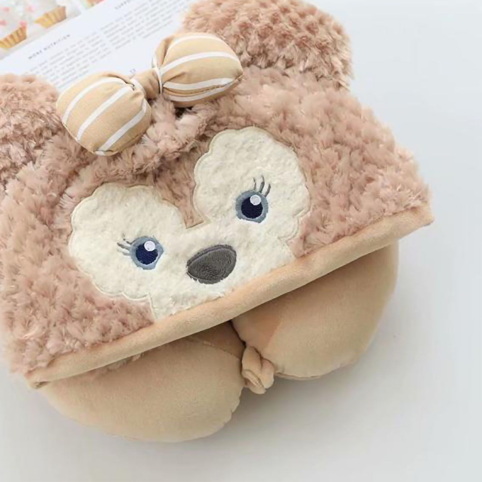 Hooded U Shaped Pillow Cute Cartoon Travel PP Cotton U Shaped Neck Pillow for Airplane Seat Khaki Bear - Image 5