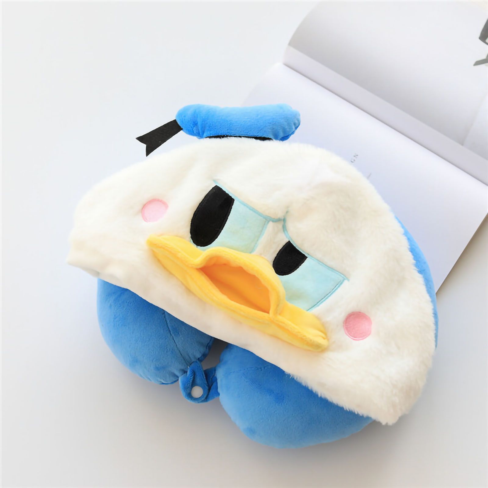 Hooded U Shaped Pillow Cute Cartoon Travel PP Cotton U Shaped Neck Pillow for Airplane Seat Duck - Image 1