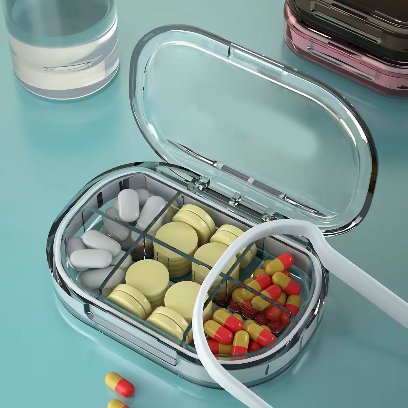 Portable Mini Pill Case Travel Dispensing Pill Organizer Household Food Grade Sealed Storage Medicine Box Big Transparent White - Image 2