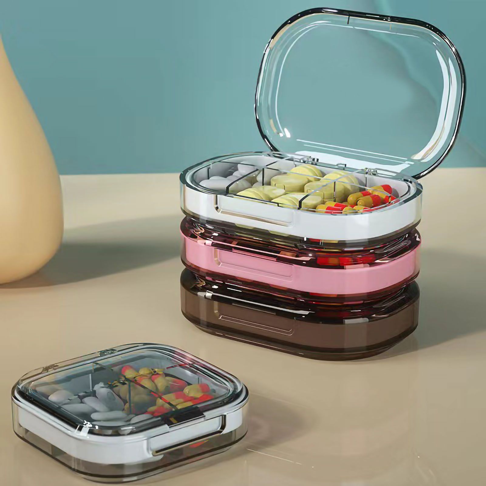 Portable Mini Pill Case Travel Dispensing Pill Organizer Household Food Grade Sealed Storage Medicine Box Big Transparent White - Image 3