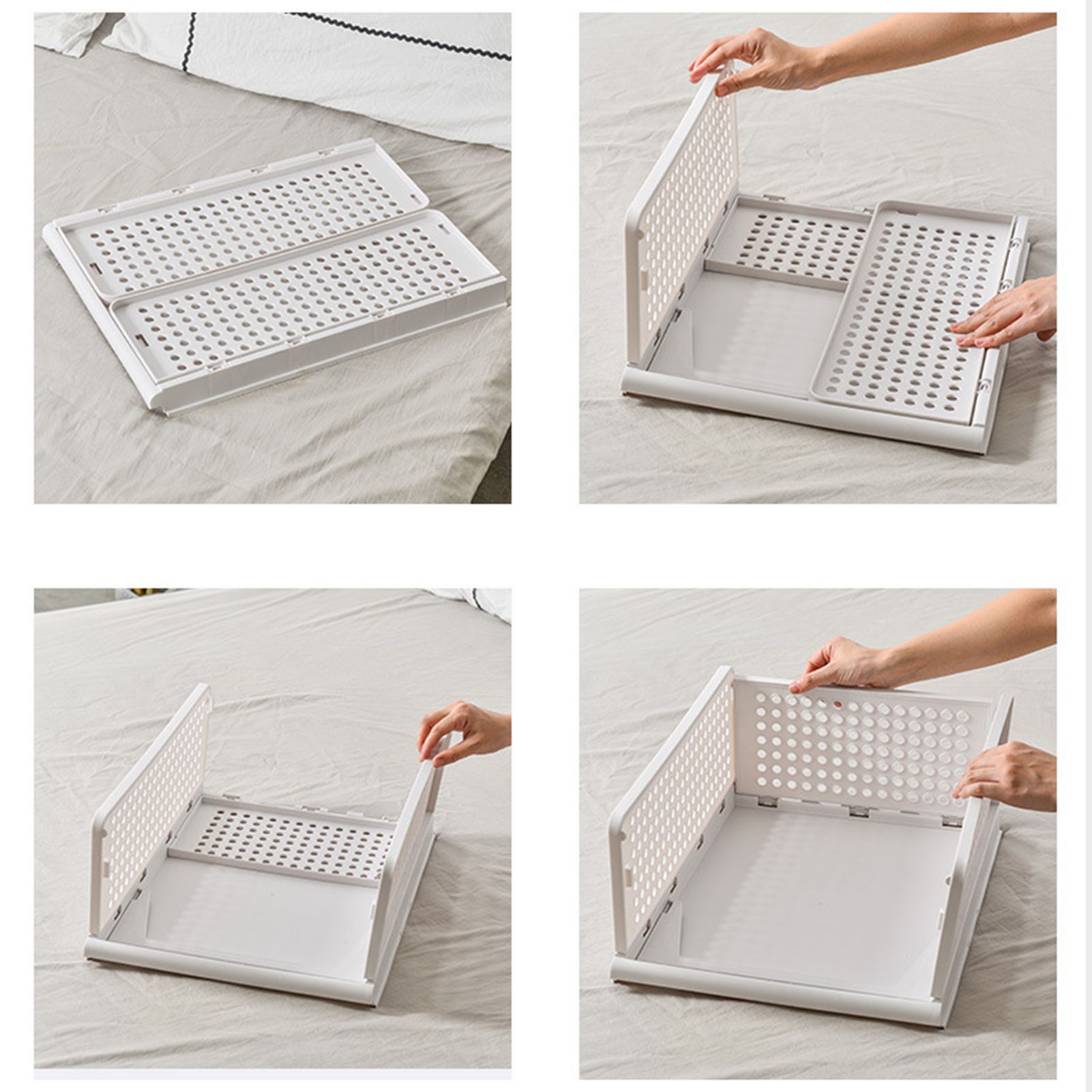 Stackable Storage Basket Plastic Large Open Drawer Wardrobe Cloth Container for Bedroom Living Room Offwhite - Image 5