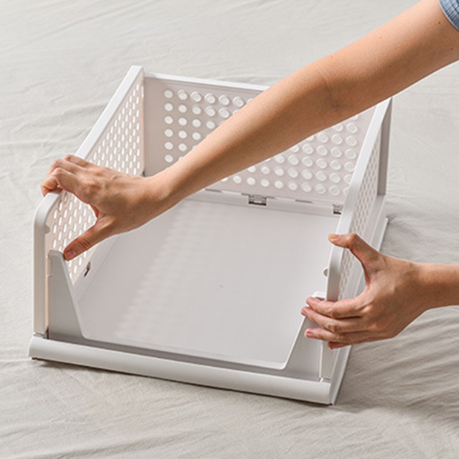 Stackable Storage Basket Plastic Large Open Drawer Wardrobe Cloth Container for Bedroom Living Room Offwhite - Image 6