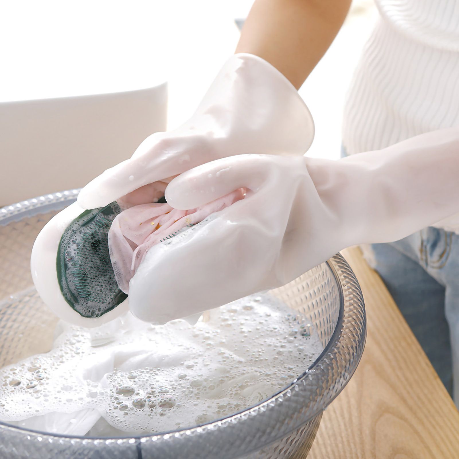 Dishwashing Scrubber Gloves Non Slip Waterproof Reusable Cleaning Scrubber Gloves Wear Resistant for Kitchen Gray - Image 2