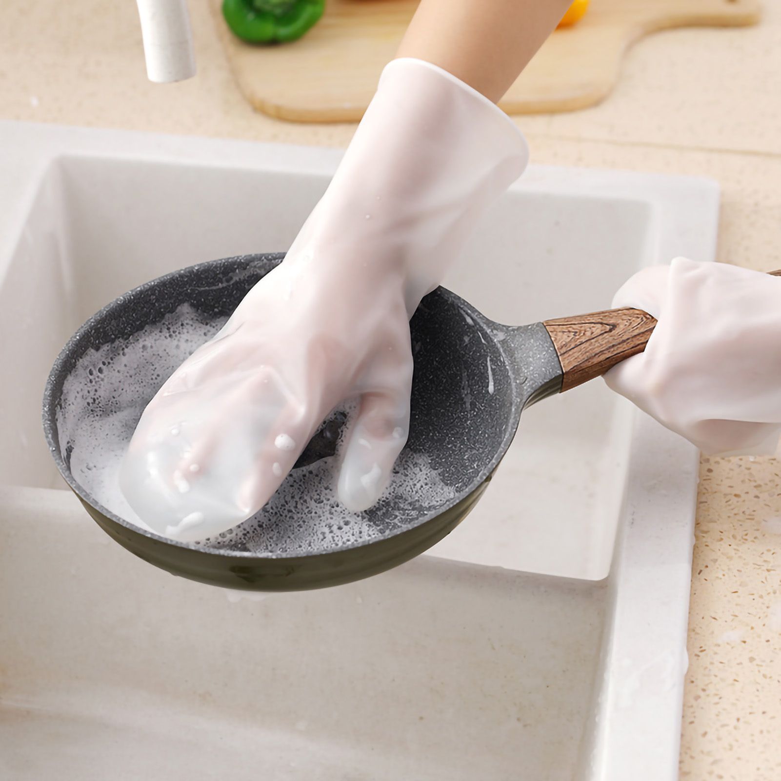 Dishwashing Scrubber Gloves Non Slip Waterproof Reusable Cleaning Scrubber Gloves Wear Resistant for Kitchen Gray - Image 3
