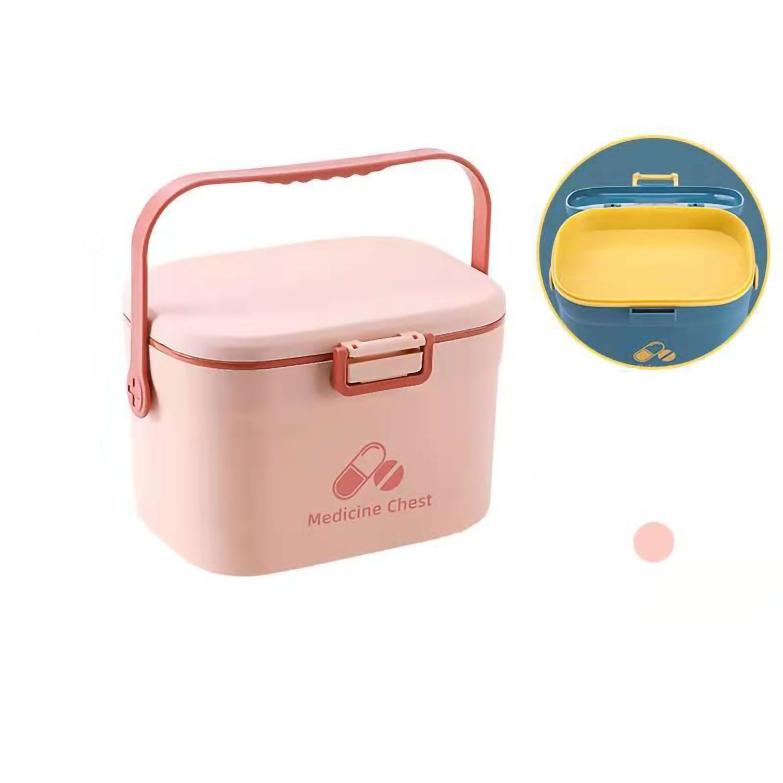 Medicine Box Pill Storage Case Sewing Tin Container PP 2 Layer Portable for Home Office Pink - Image 1