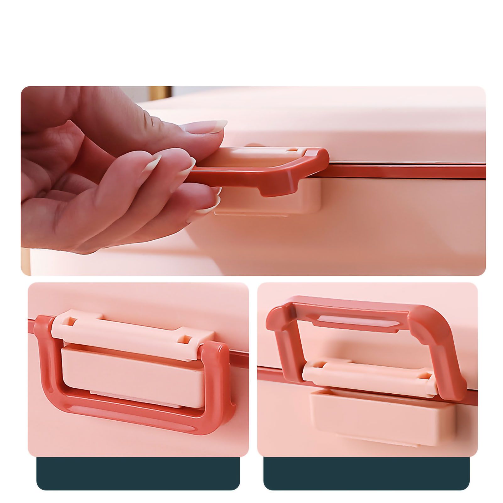 Medicine Box Pill Storage Case Sewing Tin Container PP 2 Layer Portable for Home Office Pink - Image 3