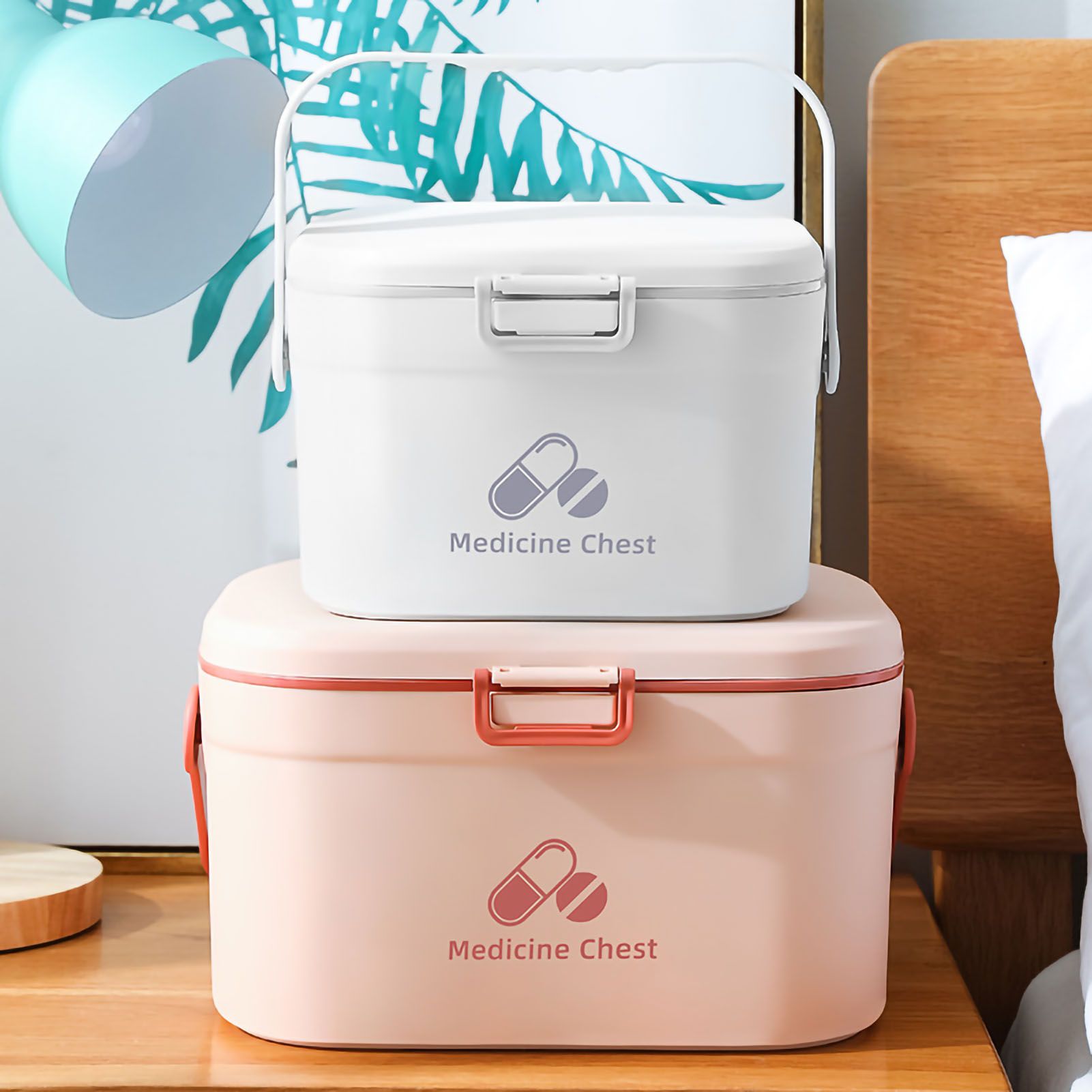 Medicine Box Pill Storage Case Sewing Tin Container PP 2 Layer Portable for Home Office Pink - Image 4