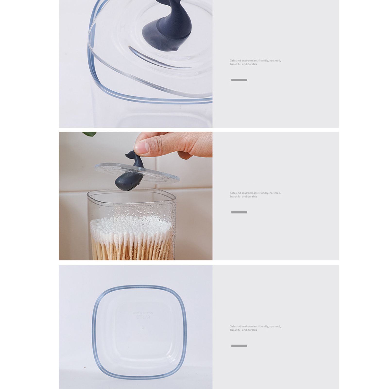 Bathroom Containers Multifunction Transparent Cotton Swabs Storage Canister with Lid for Home Whale - Image 3