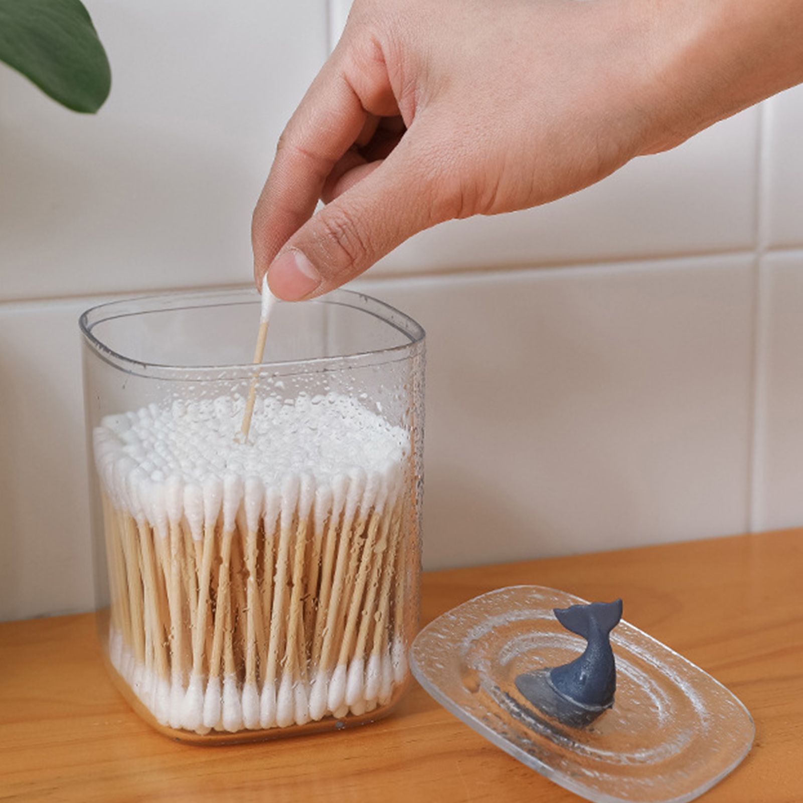 Bathroom Containers Multifunction Transparent Cotton Swabs Storage Canister with Lid for Home Whale - Image 5