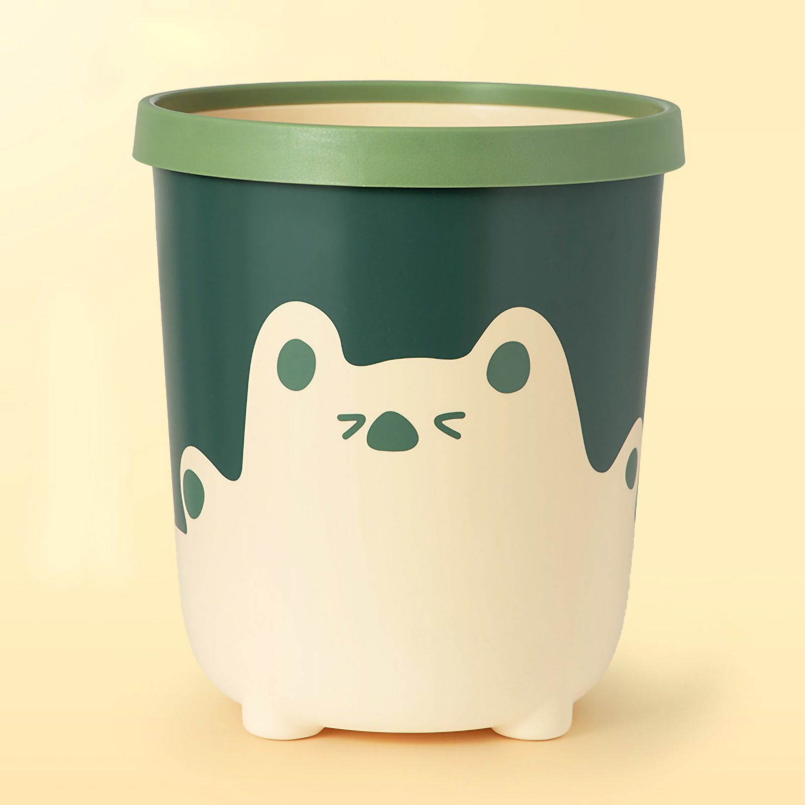 Trash Can Wastebasket Recycle Bin Cute Bear Pattern Large Capacity for Bathroom Bedroom Kitchen Living Room Large Yellow - Image 1