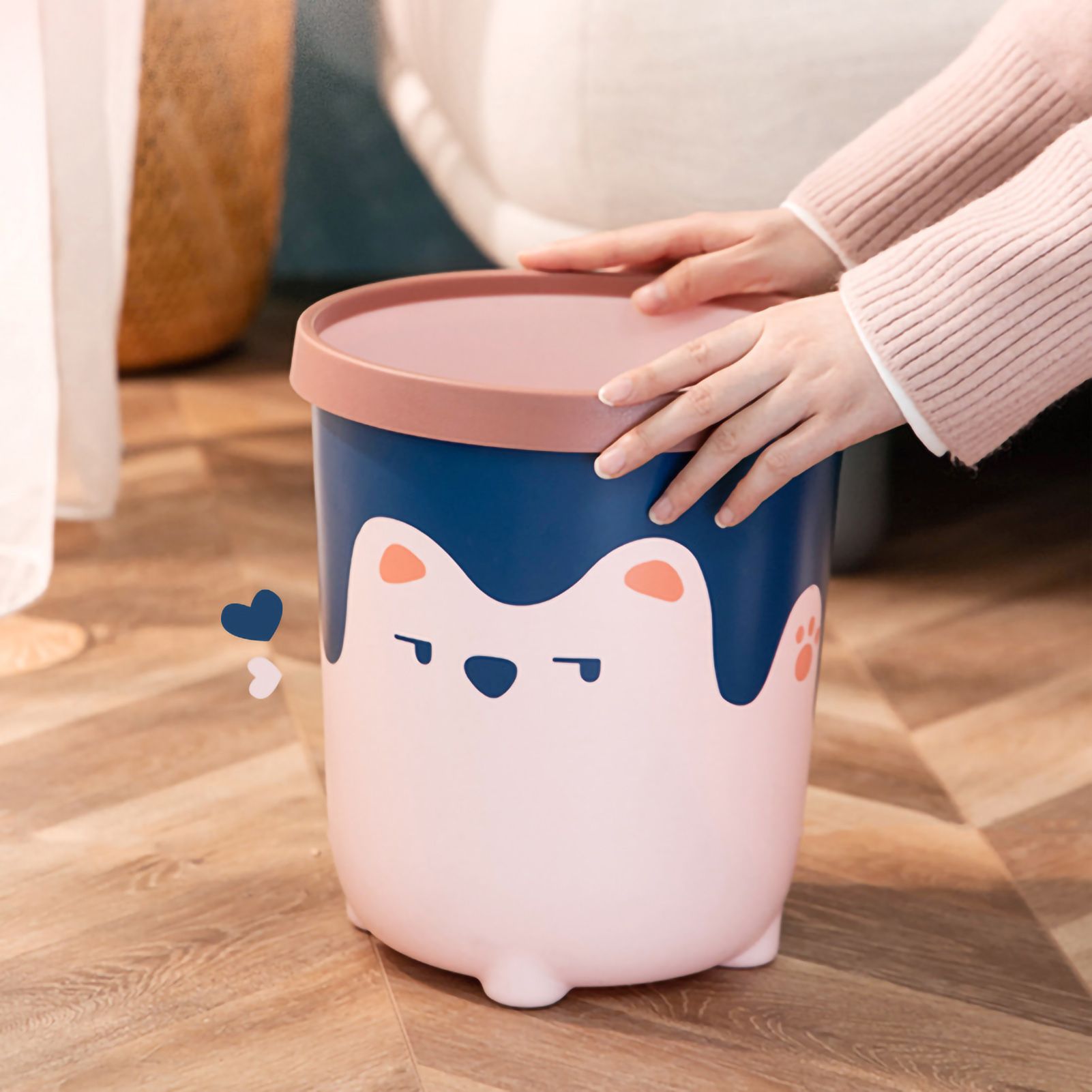 Trash Can Wastebasket Recycle Bin Cute Bear Pattern Large Capacity for Bathroom Bedroom Kitchen Living Room Large Pink - Image 2