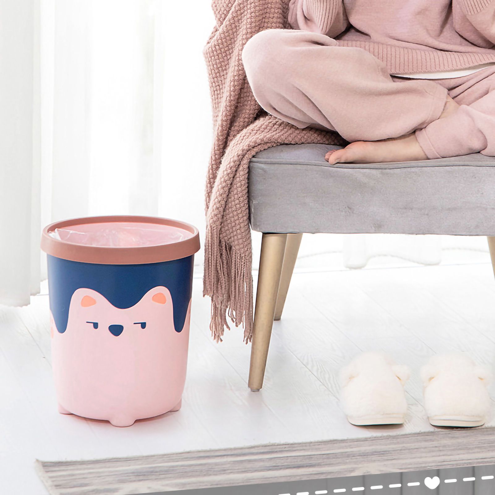 Trash Can Wastebasket Recycle Bin Cute Bear Pattern Large Capacity for Bathroom Bedroom Kitchen Living Room Small Pink - Image 5