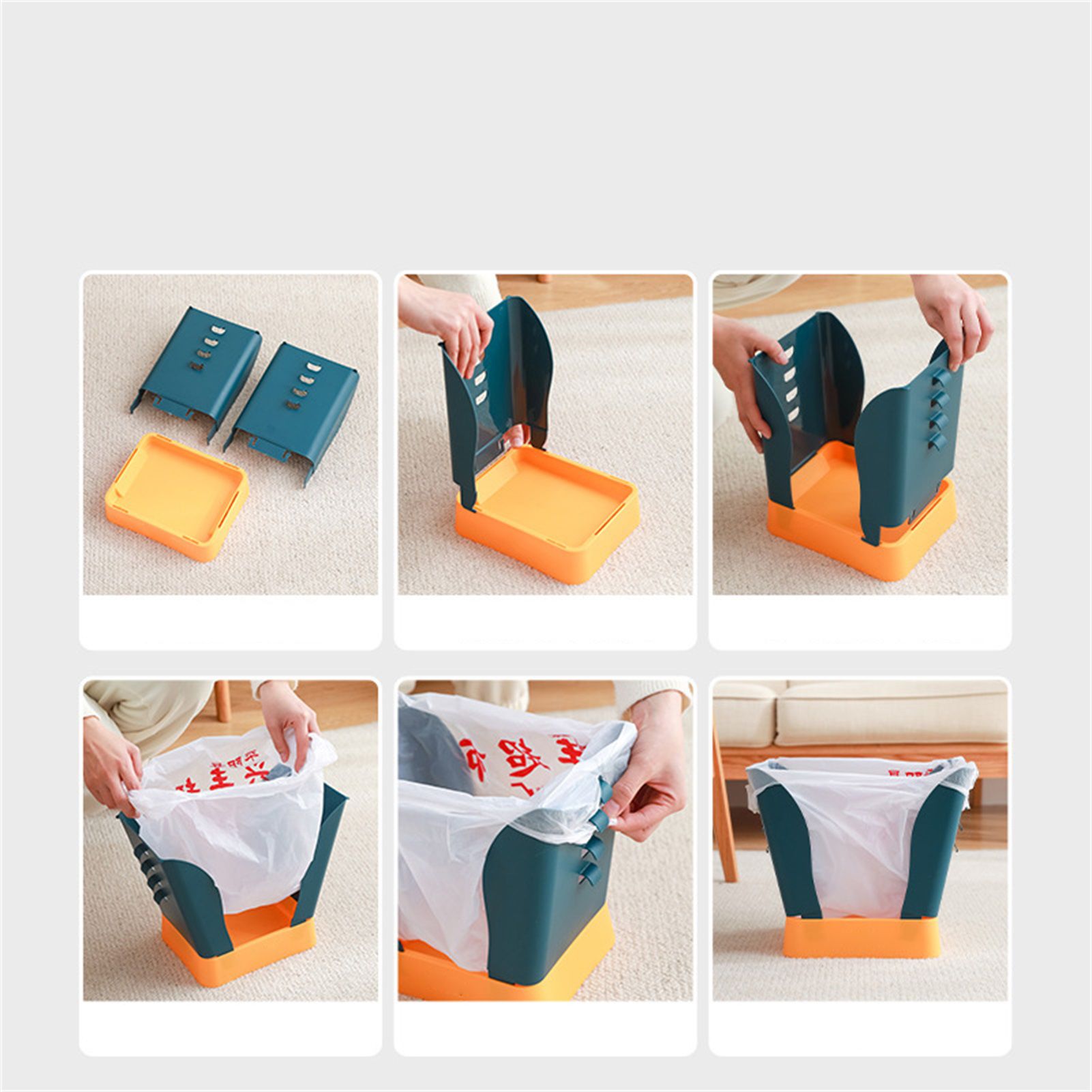 Plastic Garbage Can Expandable Trash Bag Holder Large Capacity for Kitchen Bathroom Blue and Yellow - Image 4