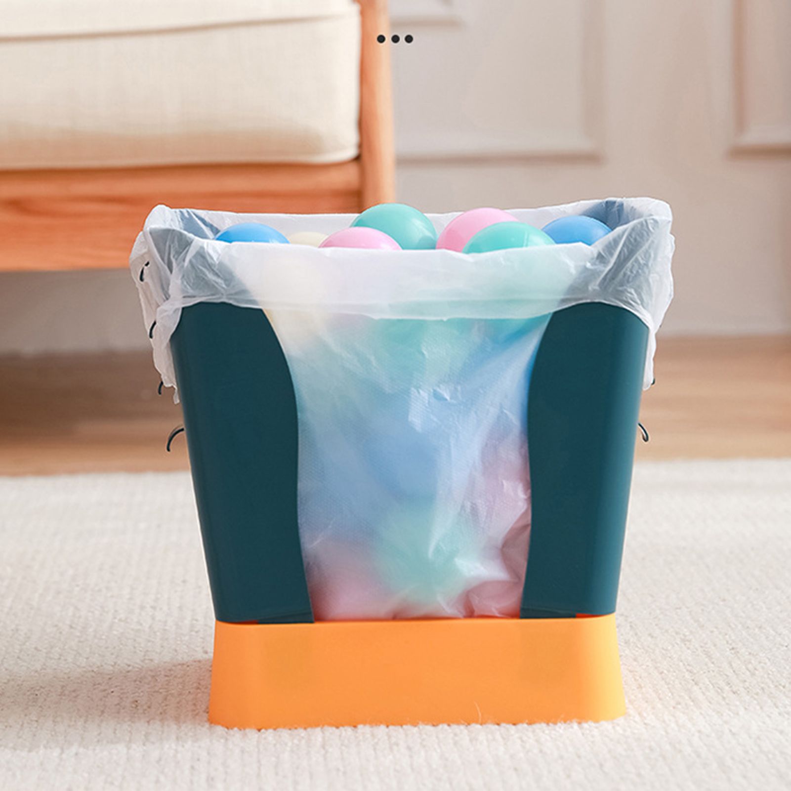 Plastic Garbage Can Expandable Trash Bag Holder Large Capacity for Kitchen Bathroom Blue and Yellow - Image 7