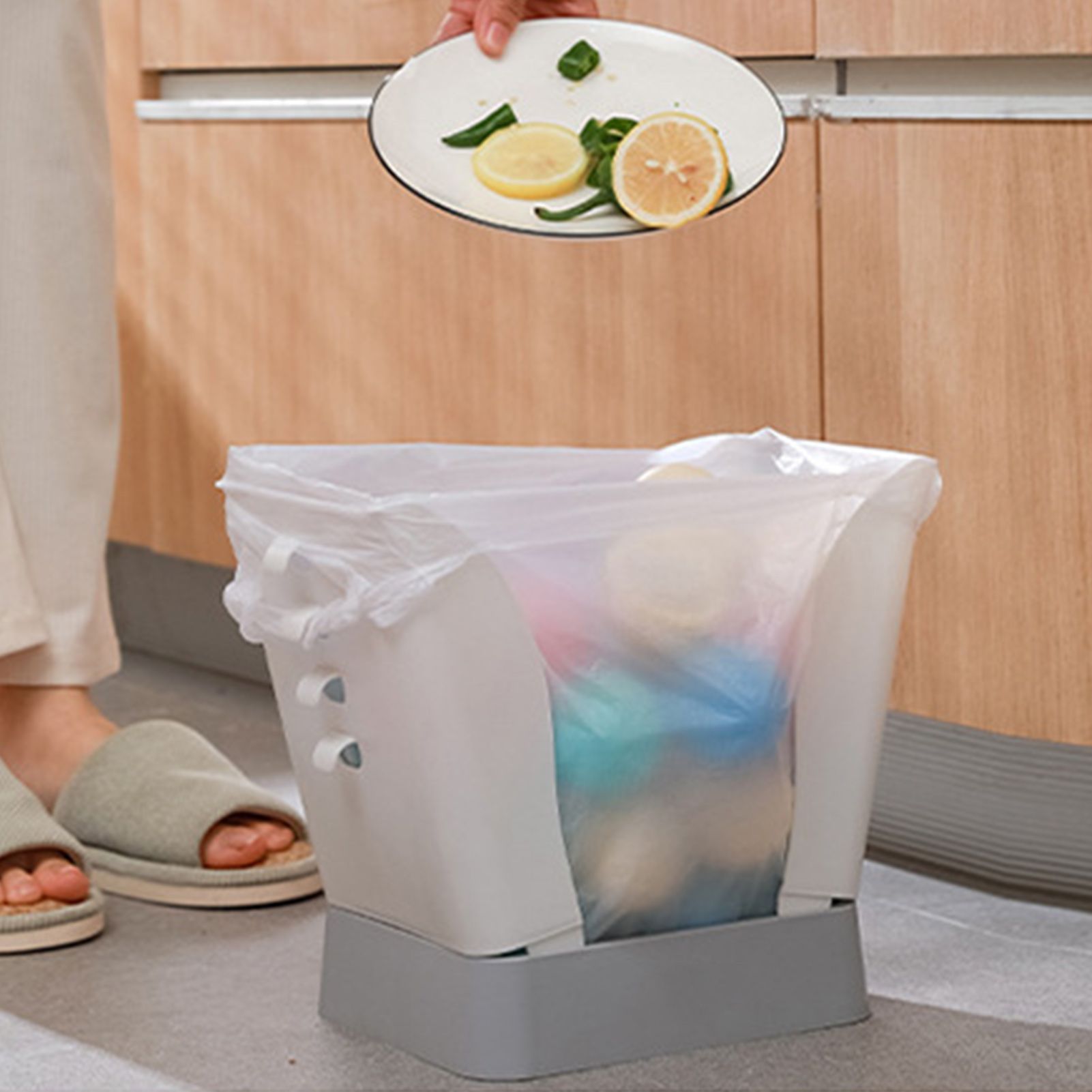 Plastic Garbage Can Expandable Trash Bag Holder Large Capacity for Kitchen Bathroom Pale Grey - Image 2
